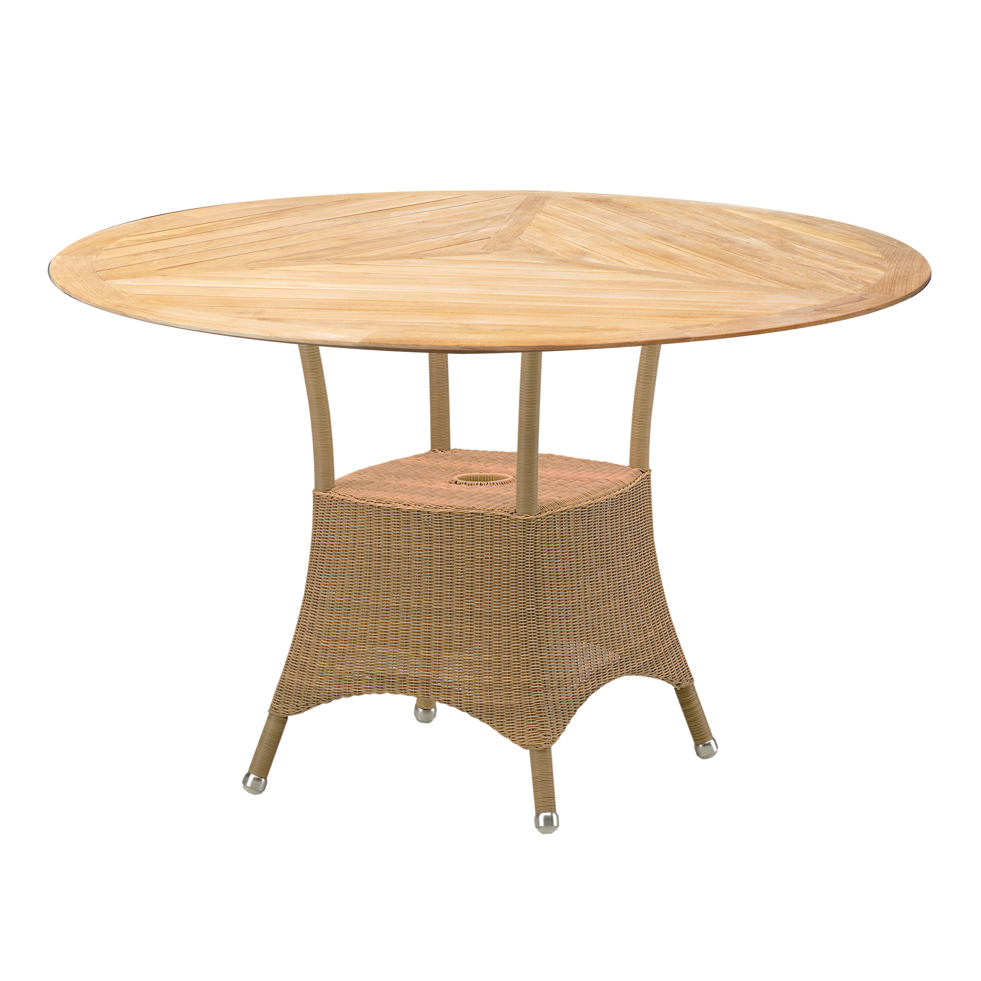 Cane-Line - Lansing bord Ø120 cm – Teak, Natural weave - Matbord utomhus - Brun,Beige - Trä | Utemöbler - Utebord - Matbord Utomhus | Möbelexperten