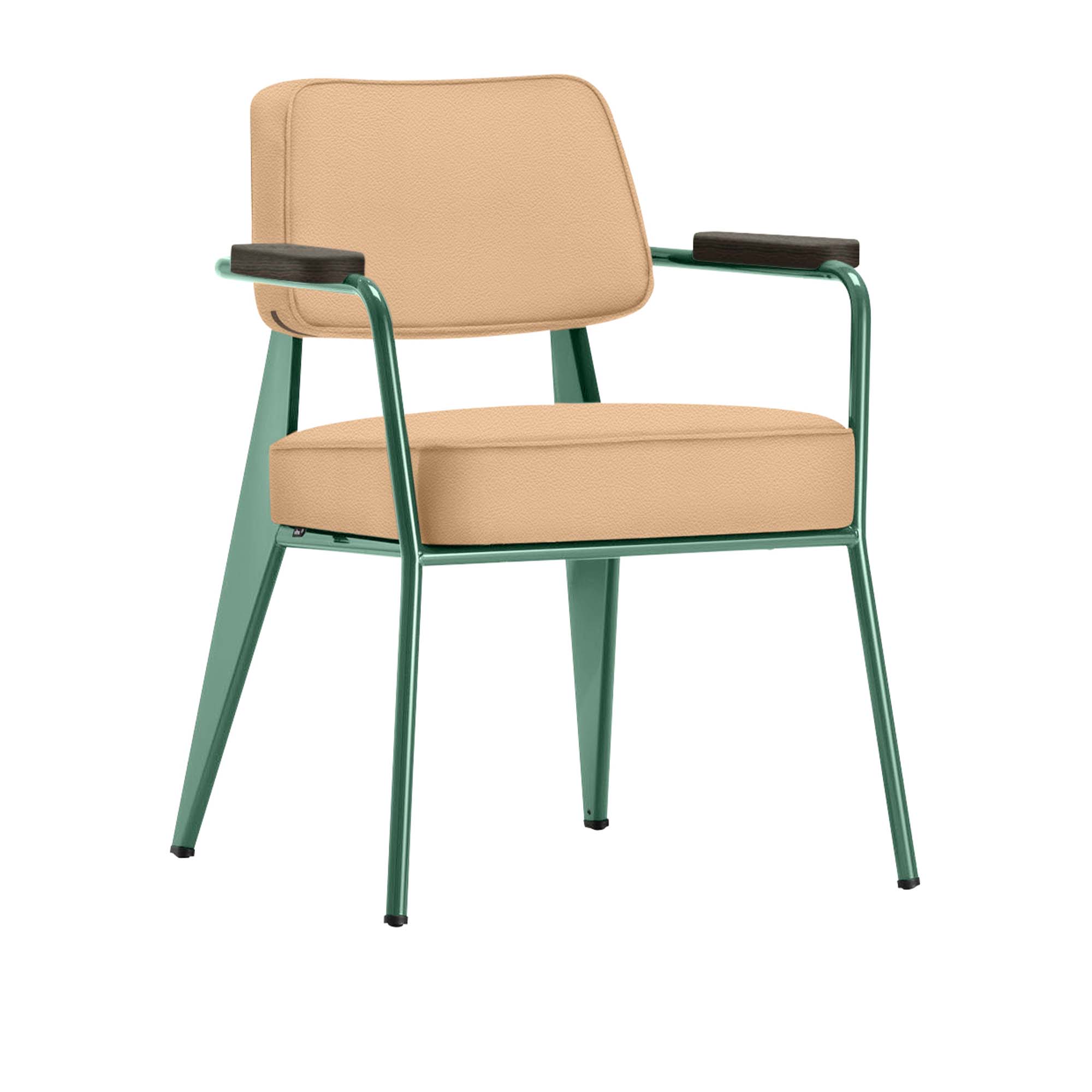 Vitra - Fauteuil Direction, Dark Oak, Prouvé Blé VertLeather Premium Cat. L40 Col. 63 Cashew - Matstolar - Jean Prouvé - Beige - Läder/Metall/Trä/Skum