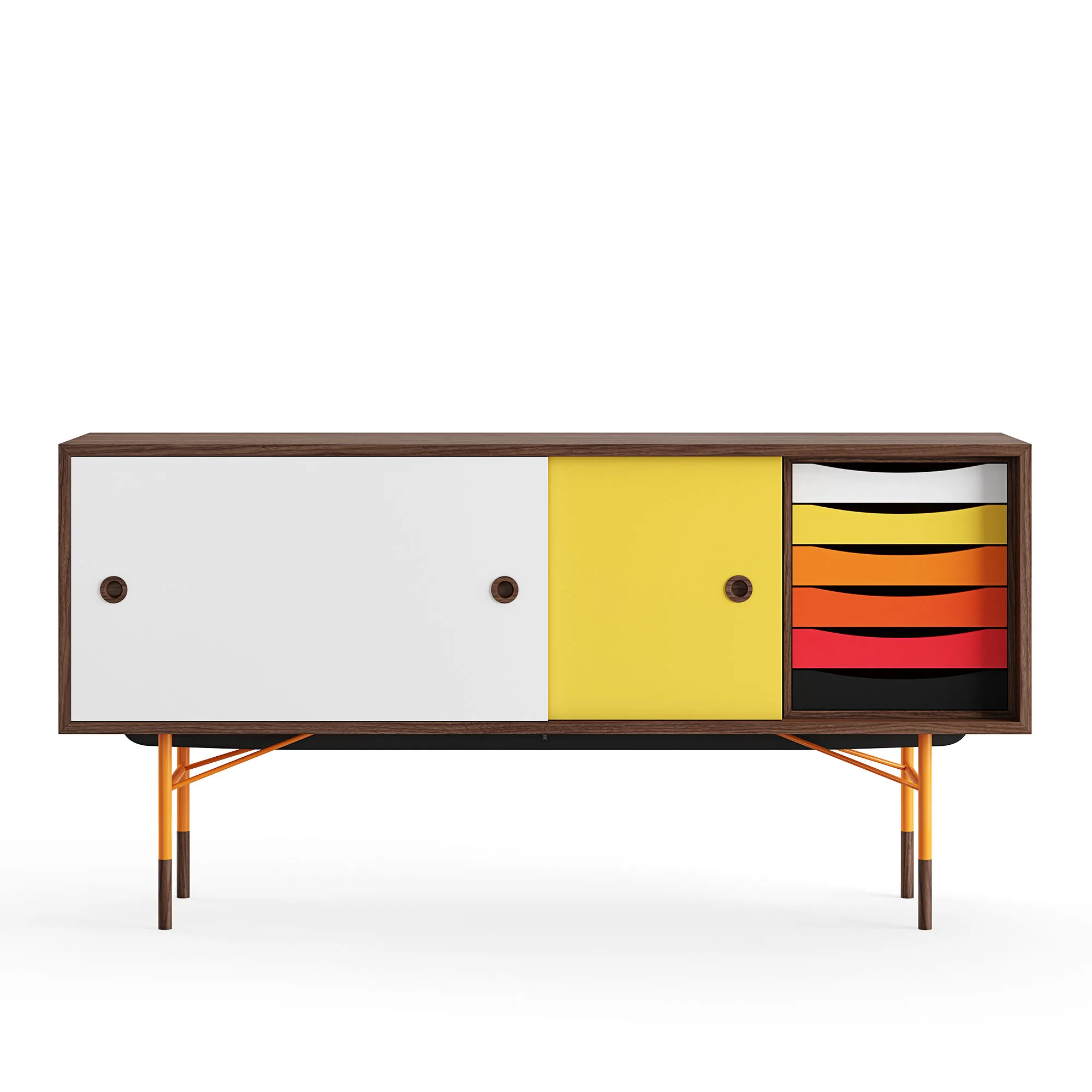 Sideboard Warm med lådor Walnut White/Yellow