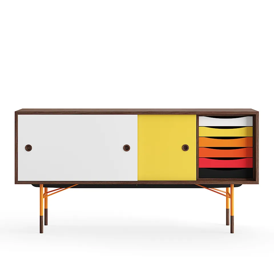 Sideboard Warm med lådor Walnut White/Yellow