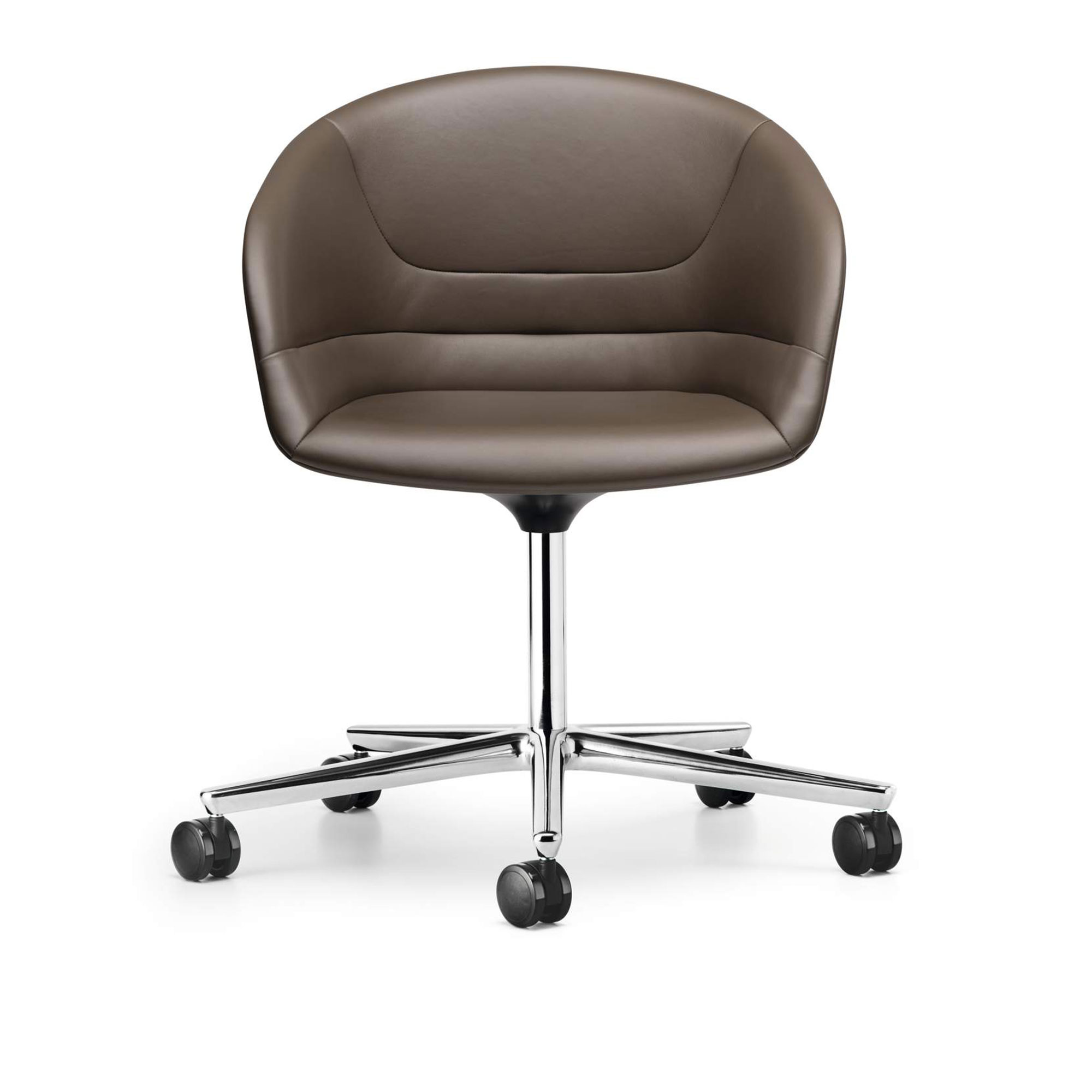 Walter Knoll - Kyo Swivel Chair 1343, Polished, Upholstered, Leather Cat. 50 Rodeo-Soft 1360 Black, 4-star Base, Teflon Glides - Skrivbordsstolar - Pearson Lloyd - Svart