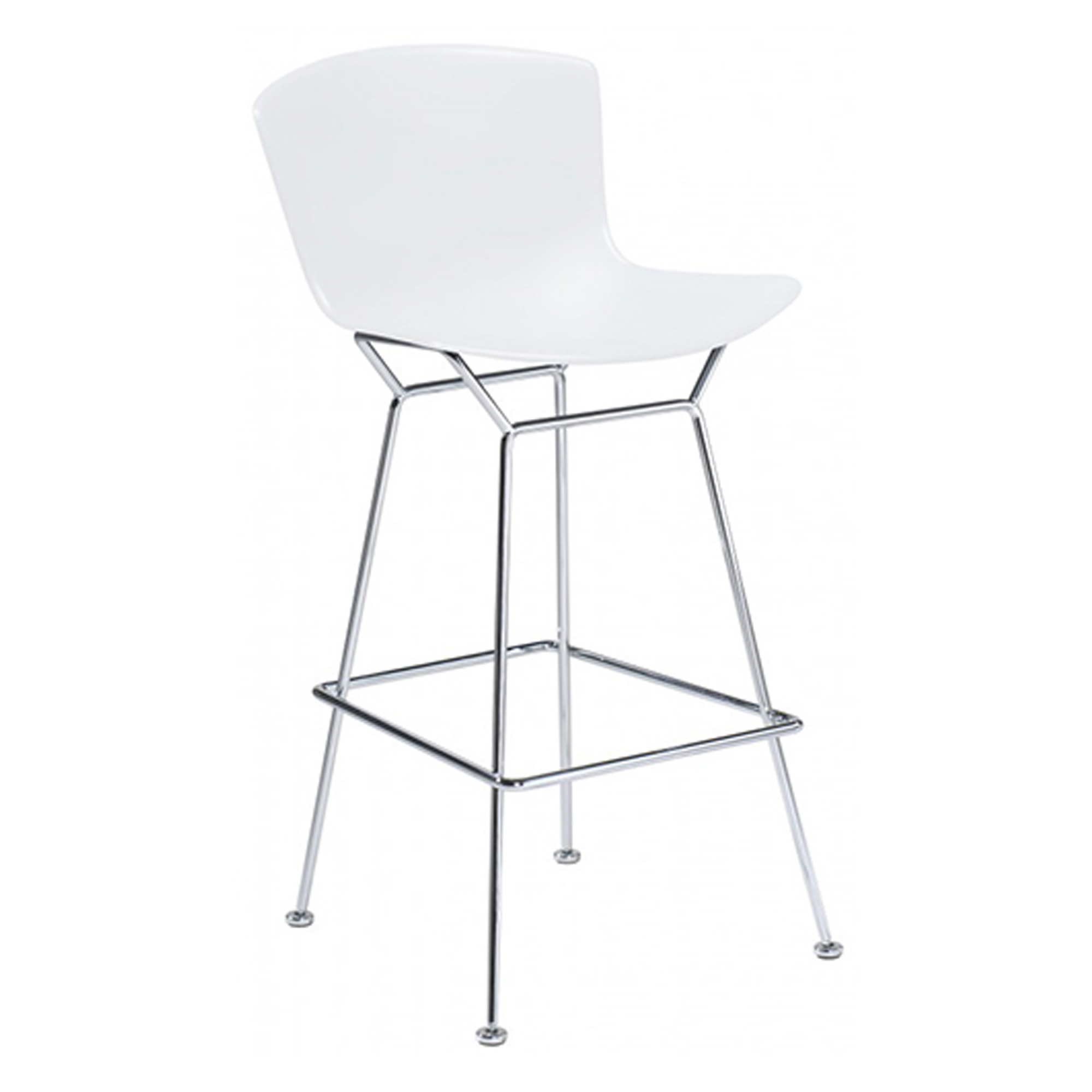 Knoll - Bertoia Plastic Bar Stool, sitthöjd 74,6 cm, underrede i Krom, Vit sits - Barstolar & barpallar - Harry Bertoia - Vit - Metall/Plast