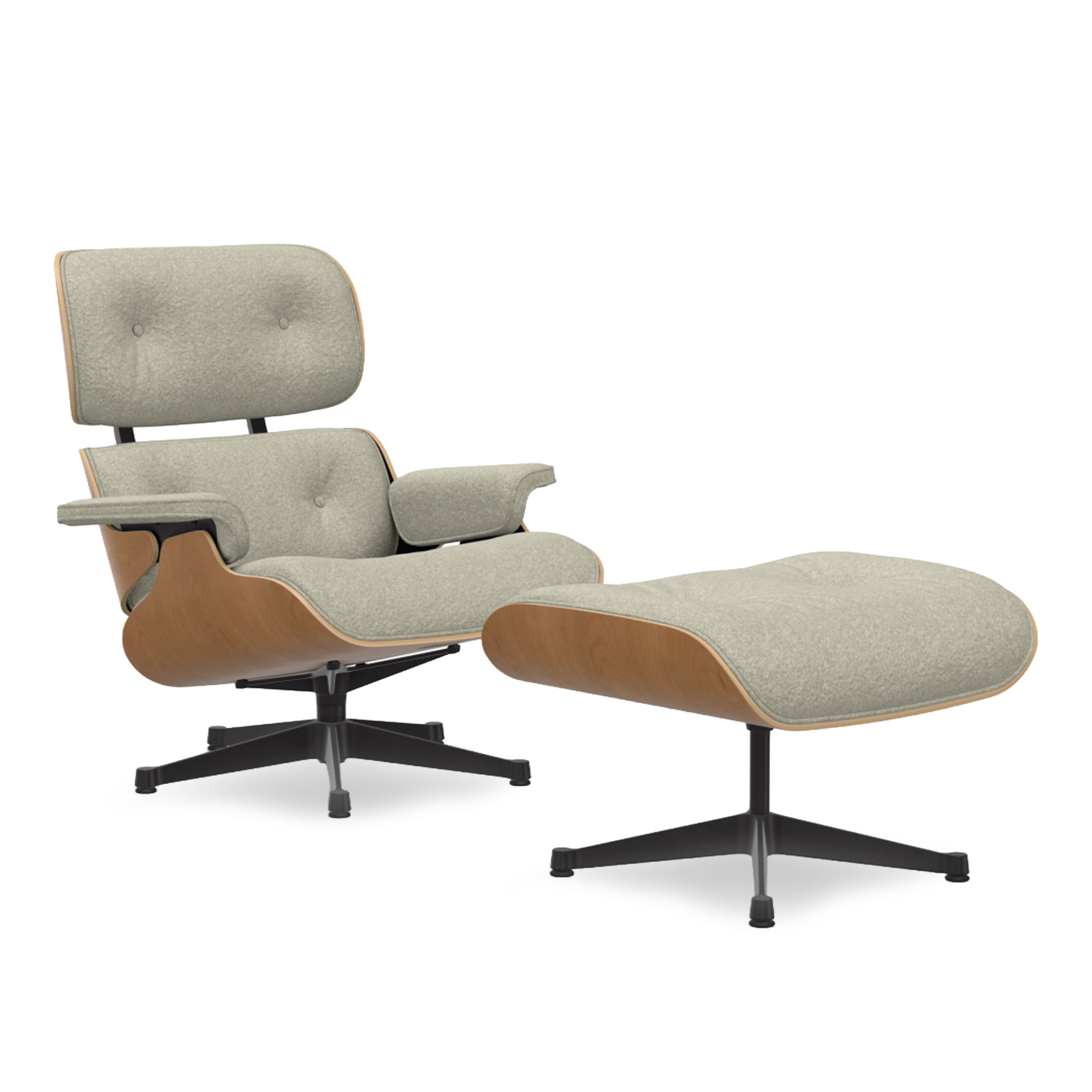 Vitra - Eames Lounge Set Cherry Nubia Cream/Sand 03 Deep Black - Fåtöljer - Charles & Ray Eames - Beige | Möbler - Fåtöljer Och Puffar - Fåtöljer | Möbelexperten