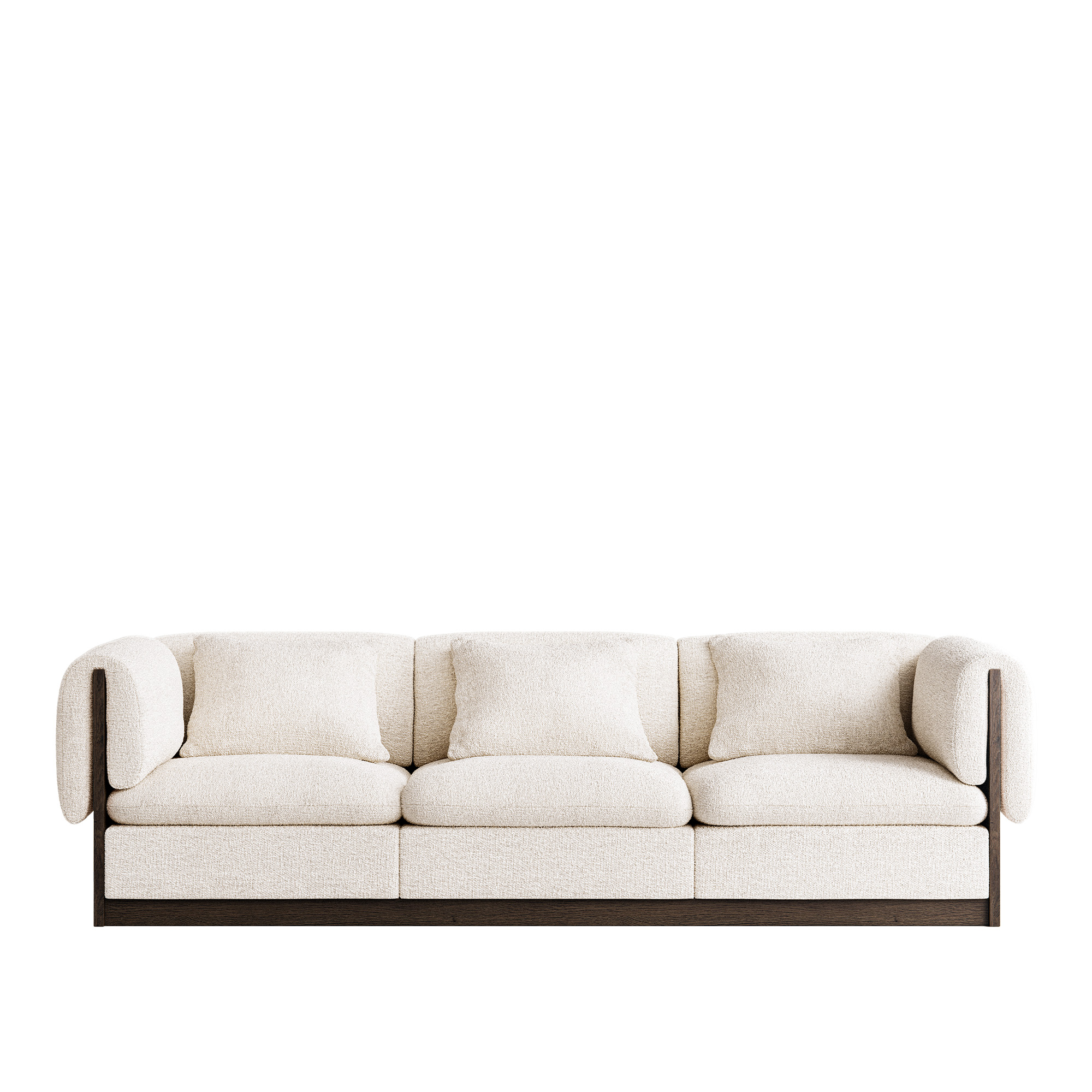länna möbler - l.a. 3-seater sofa inc. arm-rest cushion, dark oak frame, rhythm ecru 102 (textaafoam) - soffor - lotta agaton - vit - metall/trä/textilmaterial