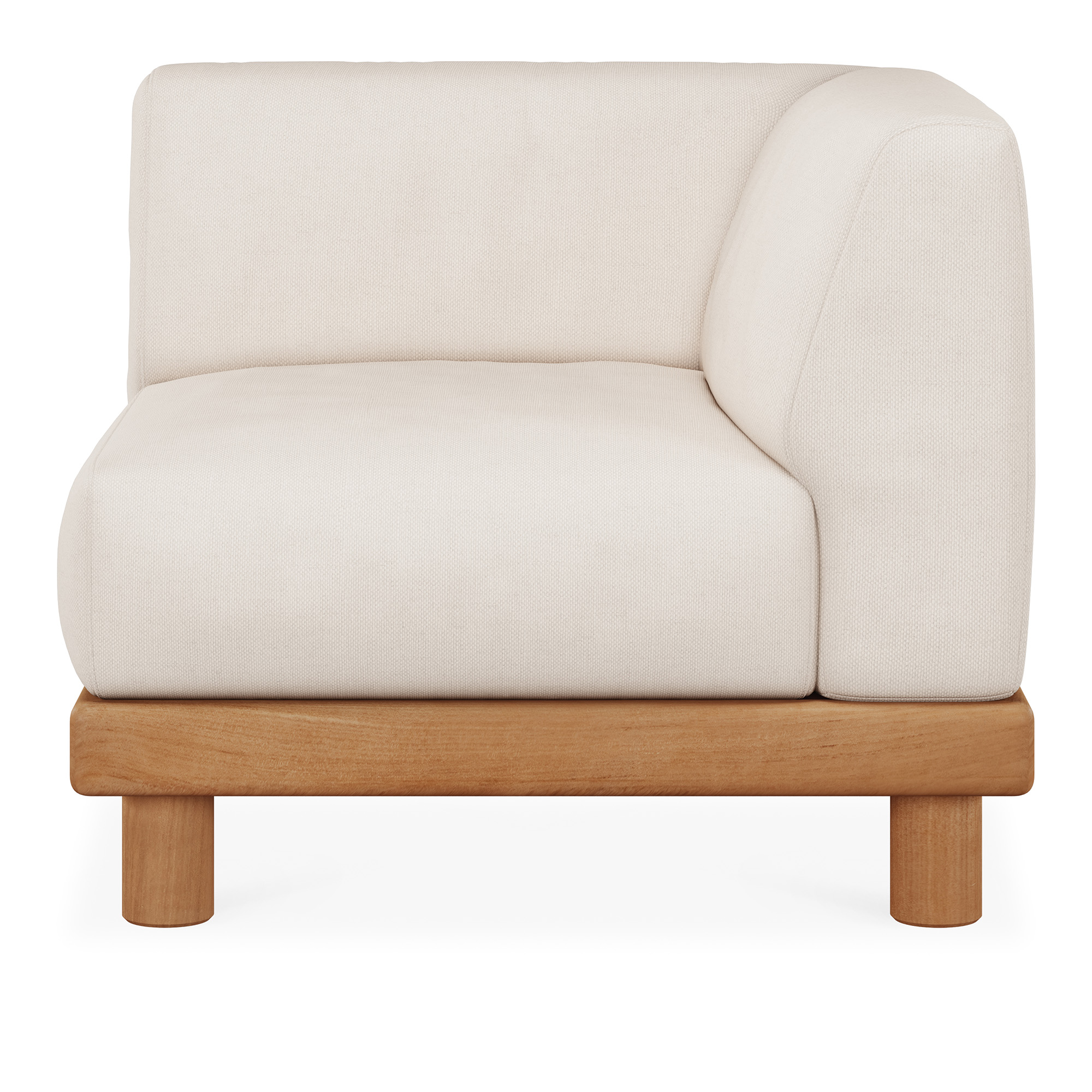 Ethnicraft - Monocle outdoor modular sofa - teak - White fabric - end seater with L arm - Soffor utomhus - Jacques Deneef - Trä