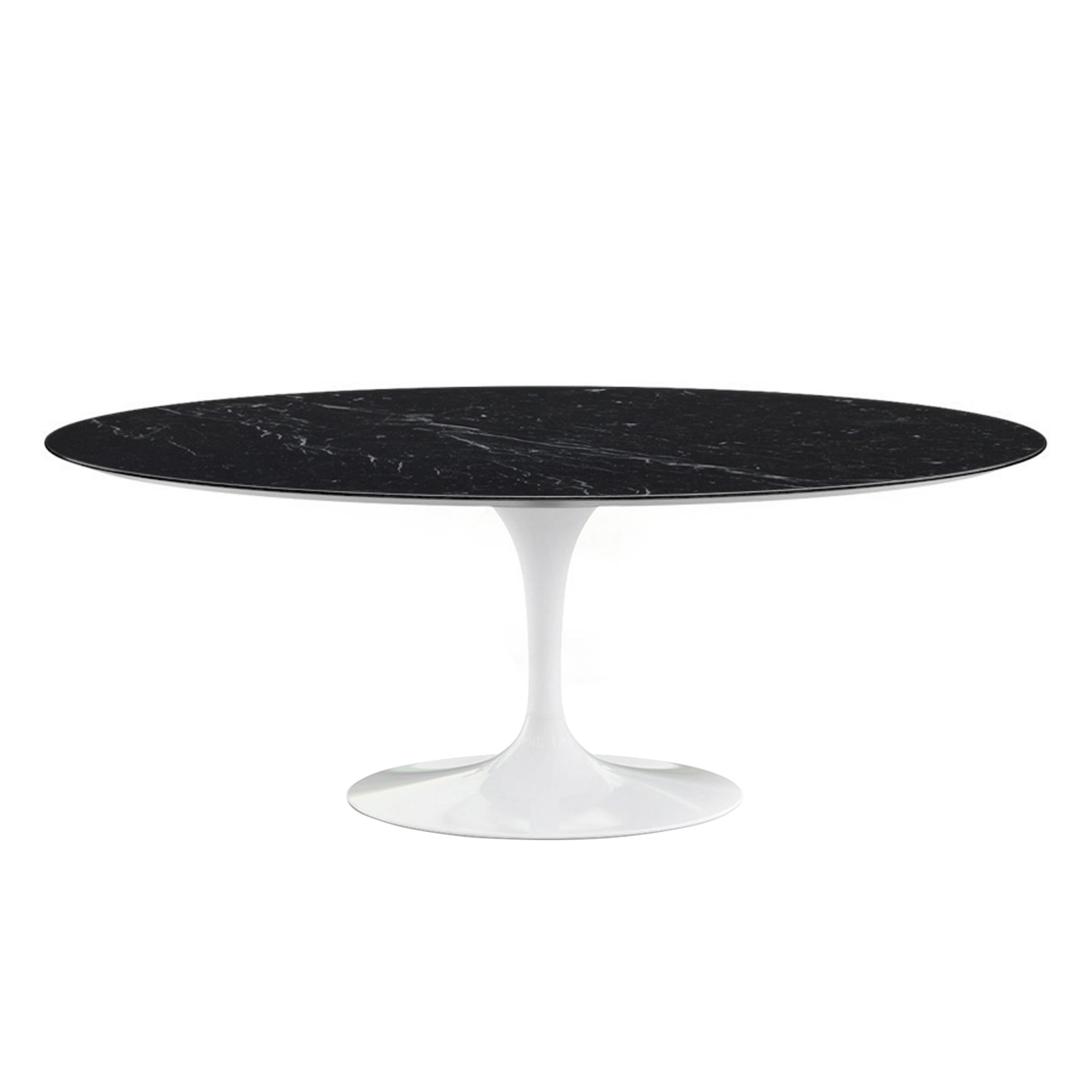 Knoll - Saarinen Oval Table - Matbord, 198 x 121 cm, Vitt underrede, skiva i glansig svart Marquina marmor - Matbord - Eero Saarinen - Svart - Metall/Sten