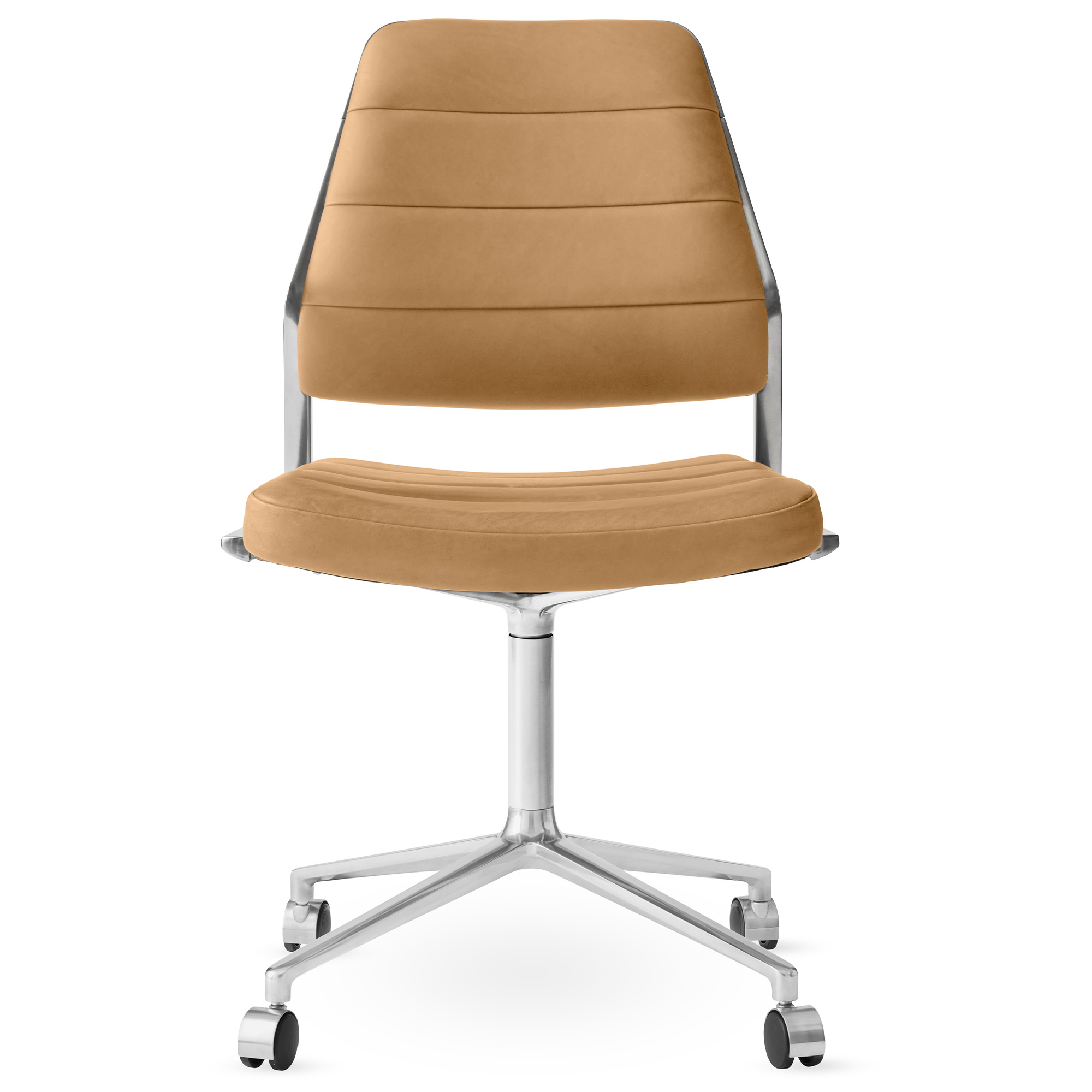Vipp - Vipp454 Swivel chair, polished, castors, Camel leather - Kontorsstolar