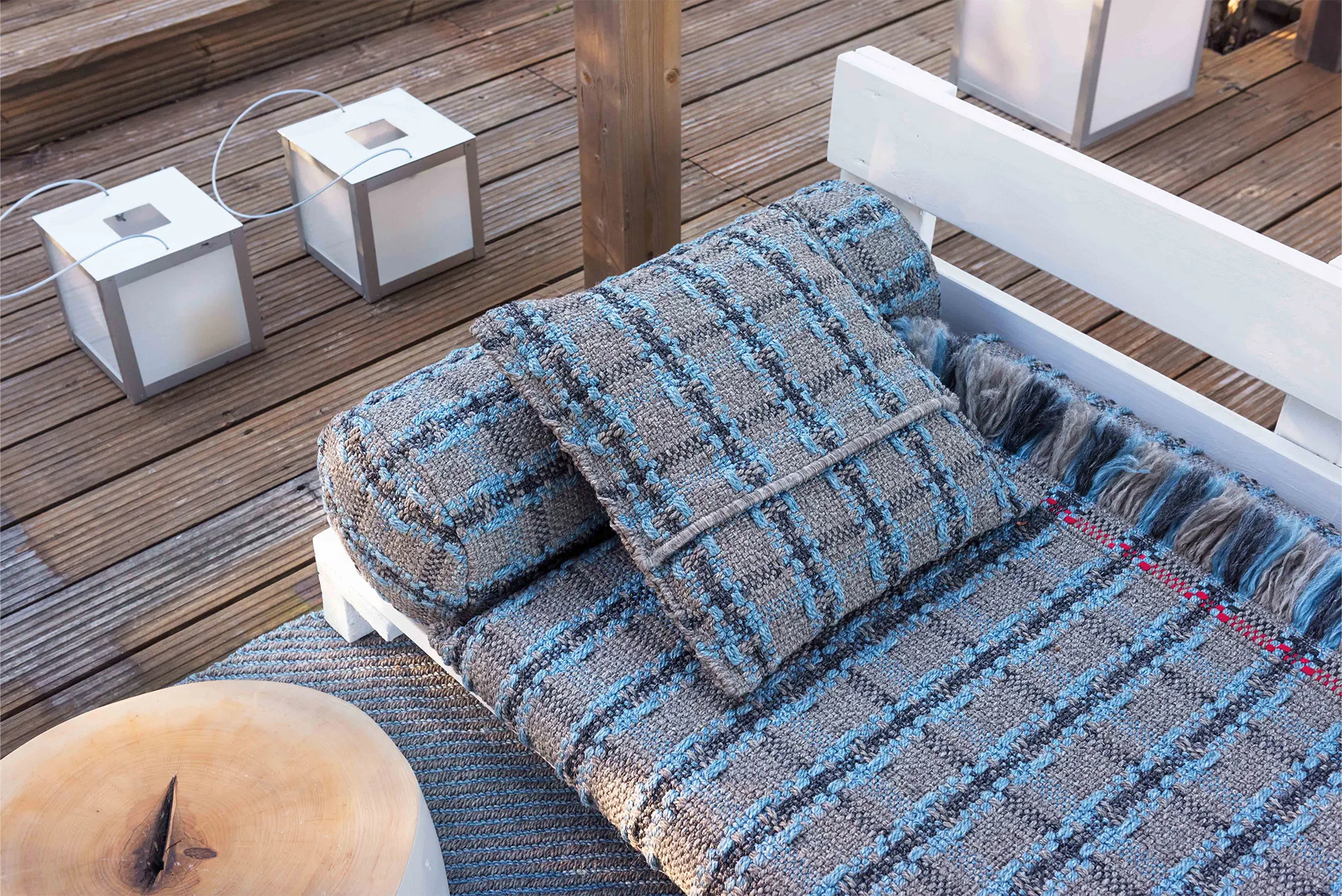 Garden Layers Small Cushion - Checks Blue
