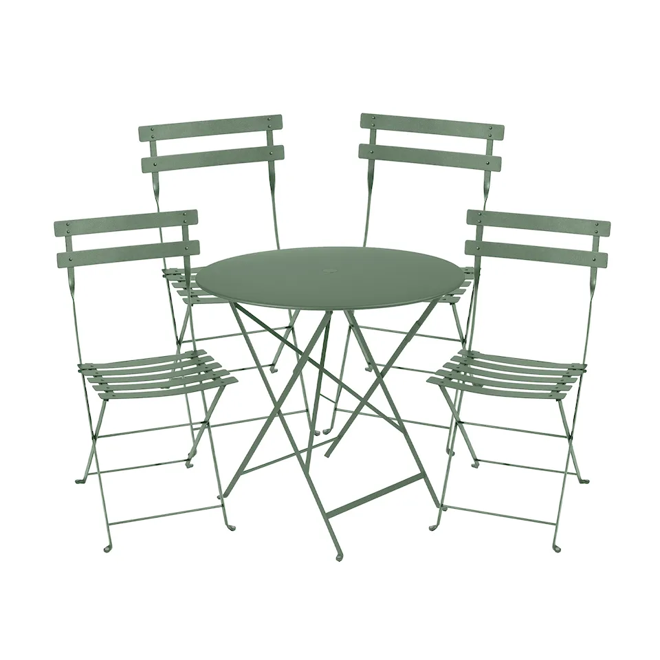 Bistro matgrupp bord 77cm & 4 metall stolar