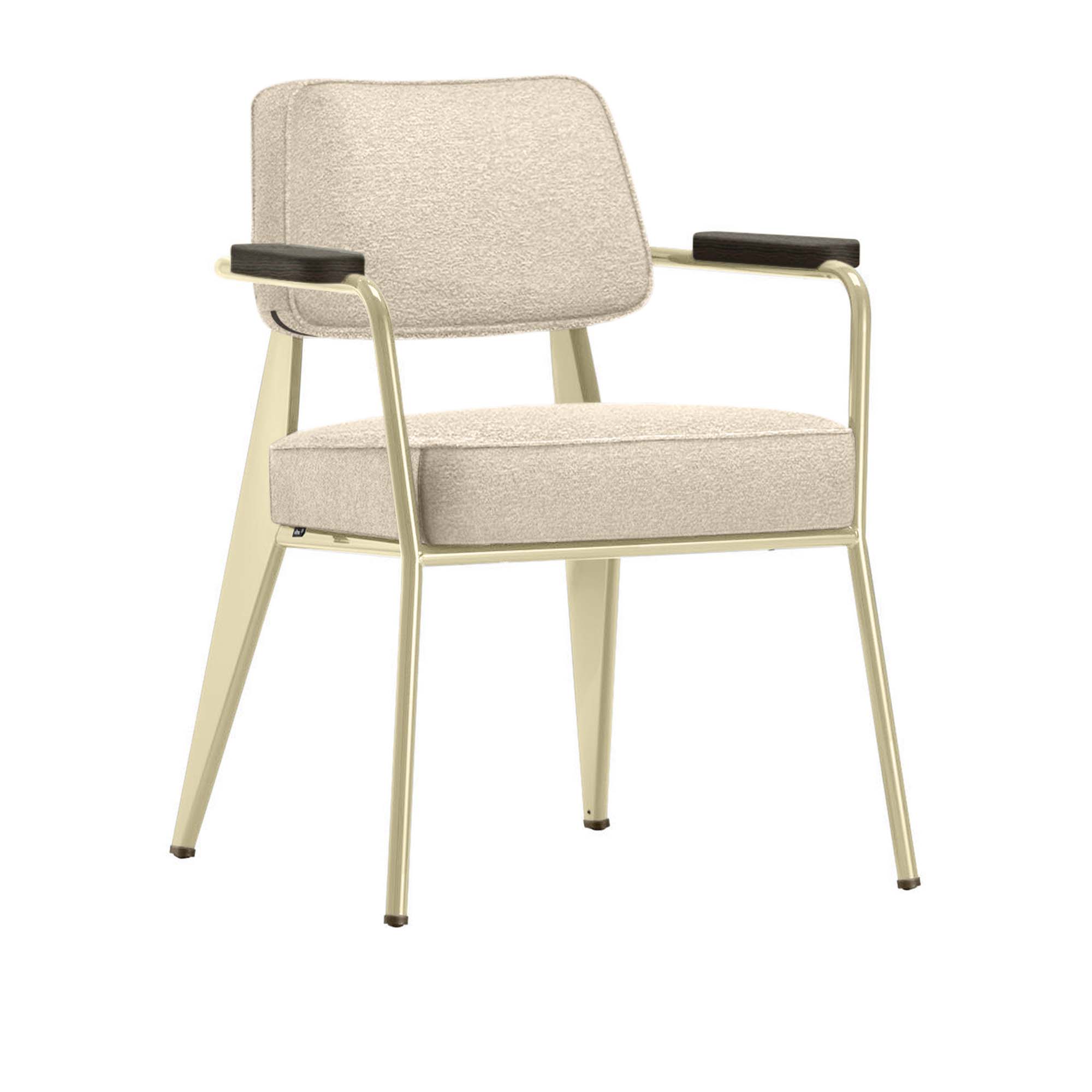 Vitra - Fauteuil Direction, Dark Oak, Base EcruFabric Cat. F100 Nubia Col. 02 Cream/Perle - Matstolar - Jean Prouvé - Beige - Metall/Trä/Textilmaterial/Skum
