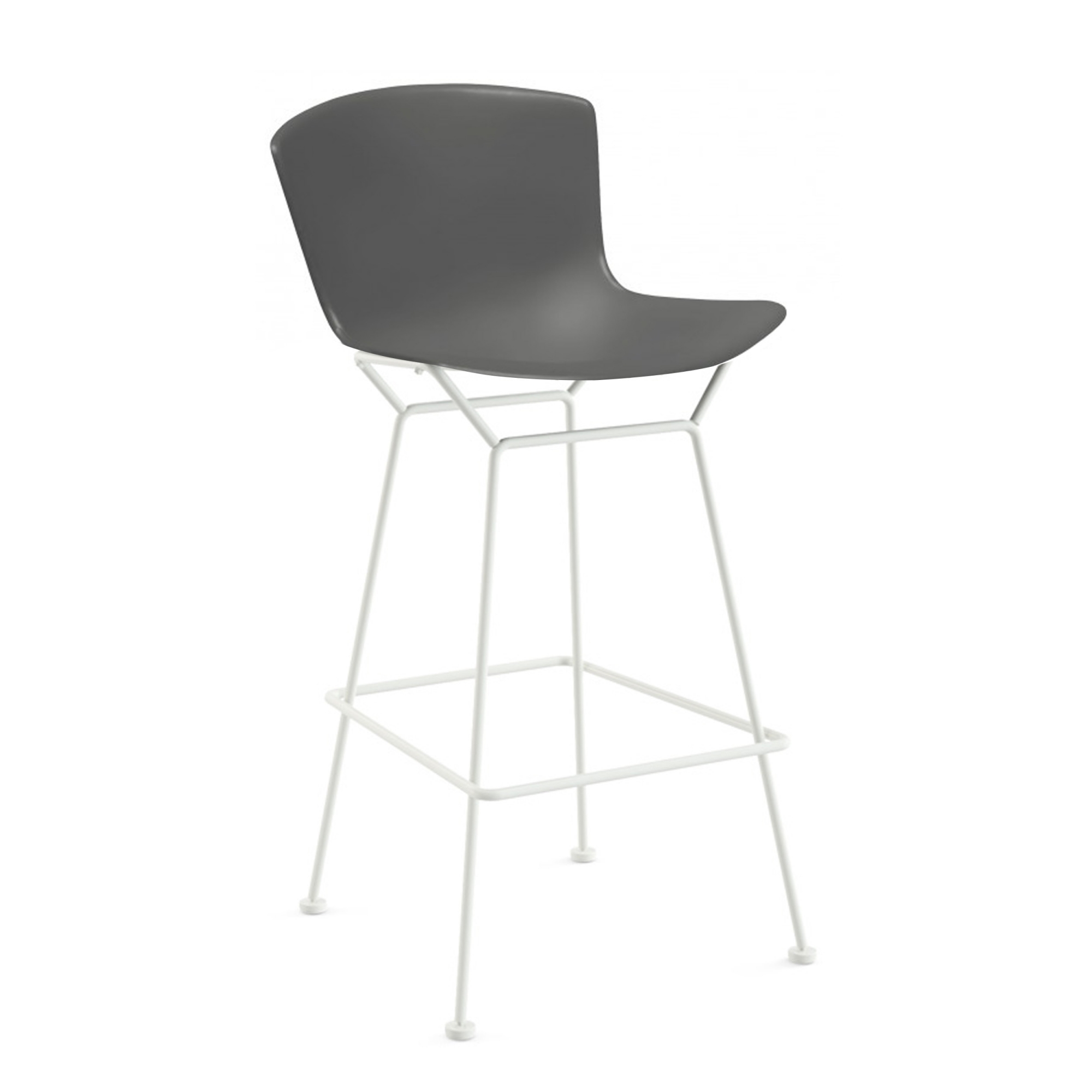 Knoll - Bertoia Plastic Bar Stool, sitthöjd 69 cm, Vitt underrede, Grå sits - Barstolar & barpallar - Harry Bertoia - Grå - Metall/Plast