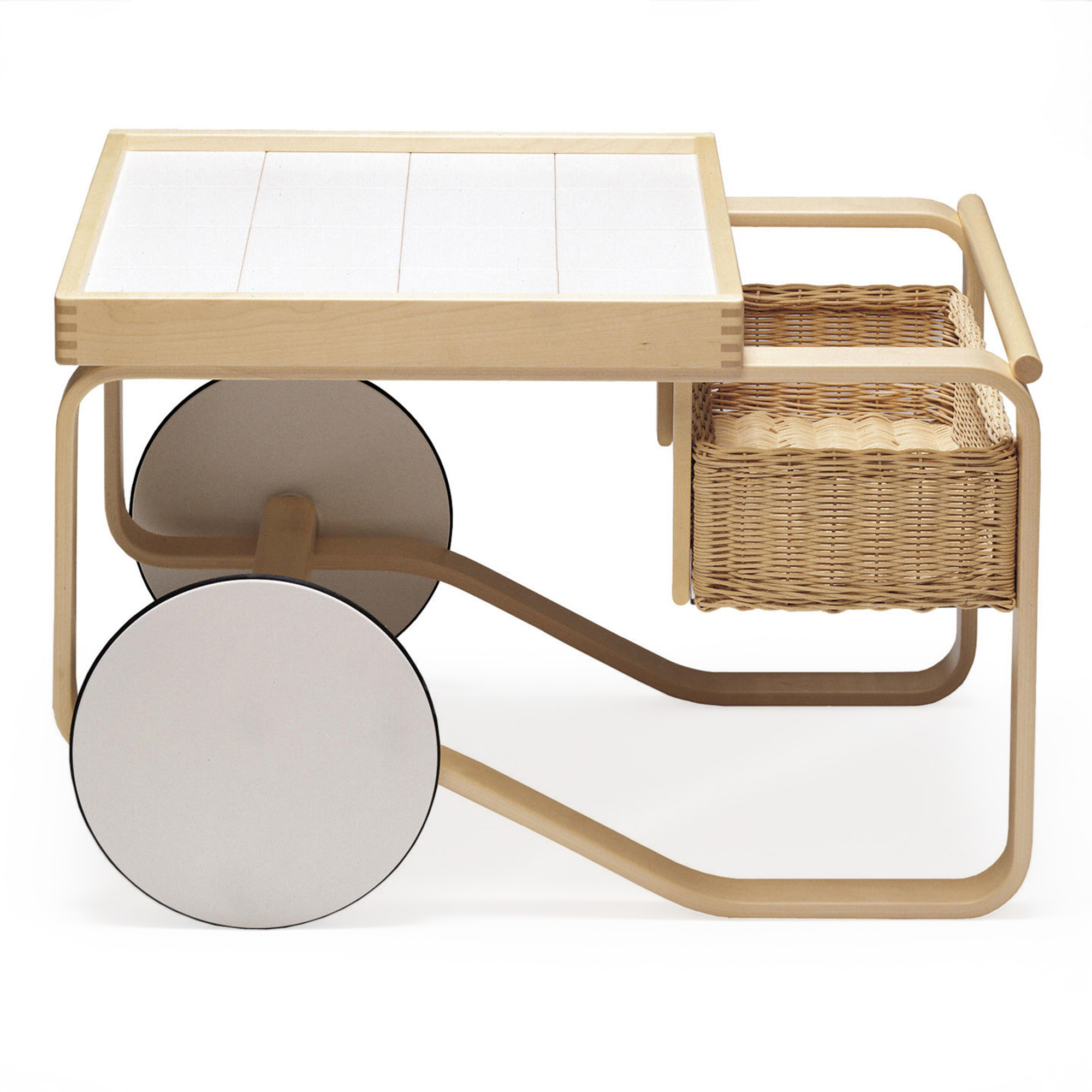 Artek - Serveringsvagn 900, Vita keramiska plattor - Serveringsvagnar - Alvar Aalto - Vit - Naturmaterial/Tr&auml;