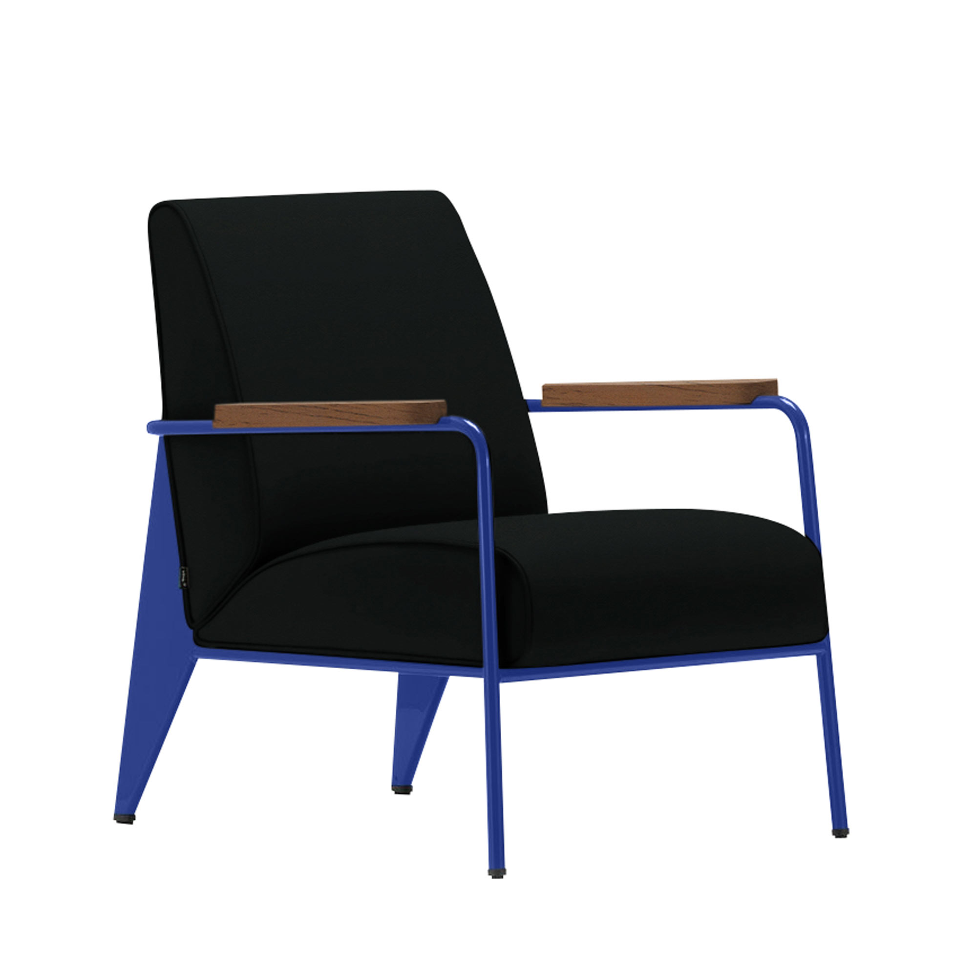 Vitra - Fauteuil de Salon, Walnut, Prouvé Bleu Marcoule, Leather Premium Cat. L40 Col. 66 Nero - Fåtöljer - Jean Prouvé - Svart - Metall/Trä/Skum