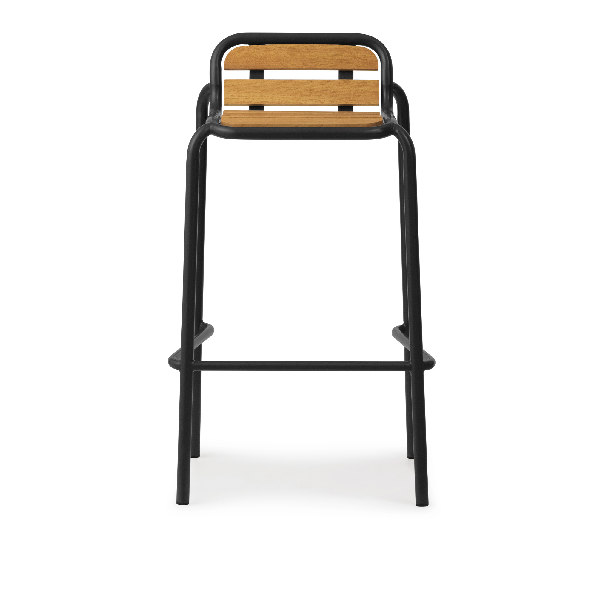 Normann Copenhagen - Vig Barstool Robinia 75 cm - Black - Barstolar utomhus - Simon Legald - Svart - Metall/Trä | Utemöbler - Utestolar - Barstolar Utomhus | Möbelexperten