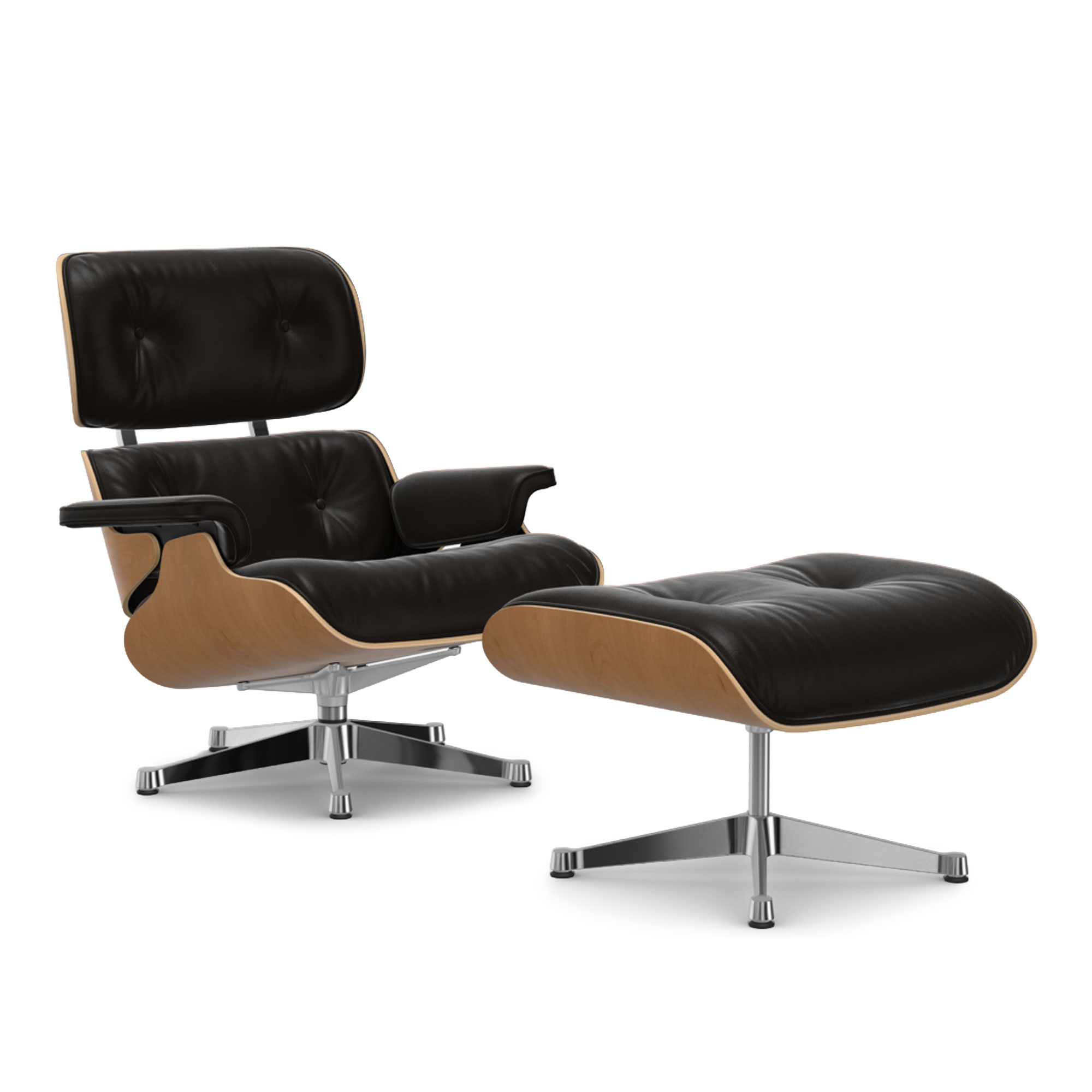 Vitra - Eames Lounge Set Cherry Leather Natural Chocolate 68 Polished Aluminium - F&aring;t&ouml;ljer - Charles & Ray Eames