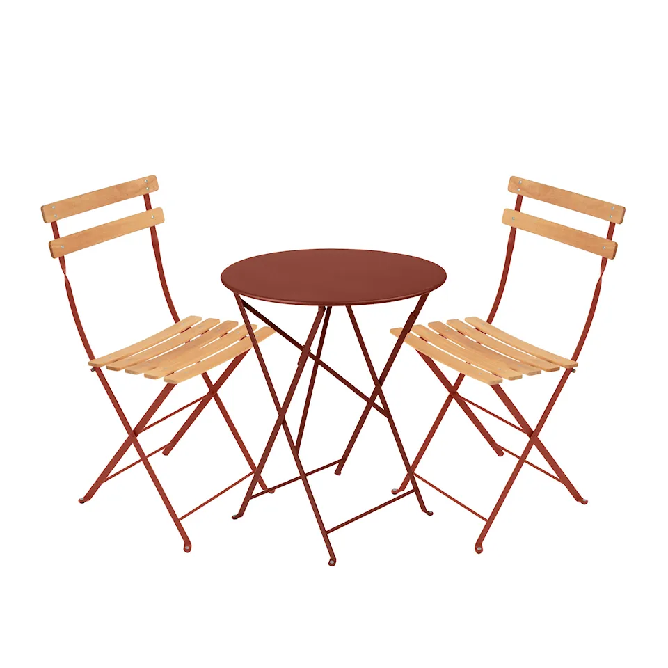 Bistro matgrupp Ø60cm & 2 trä stolar