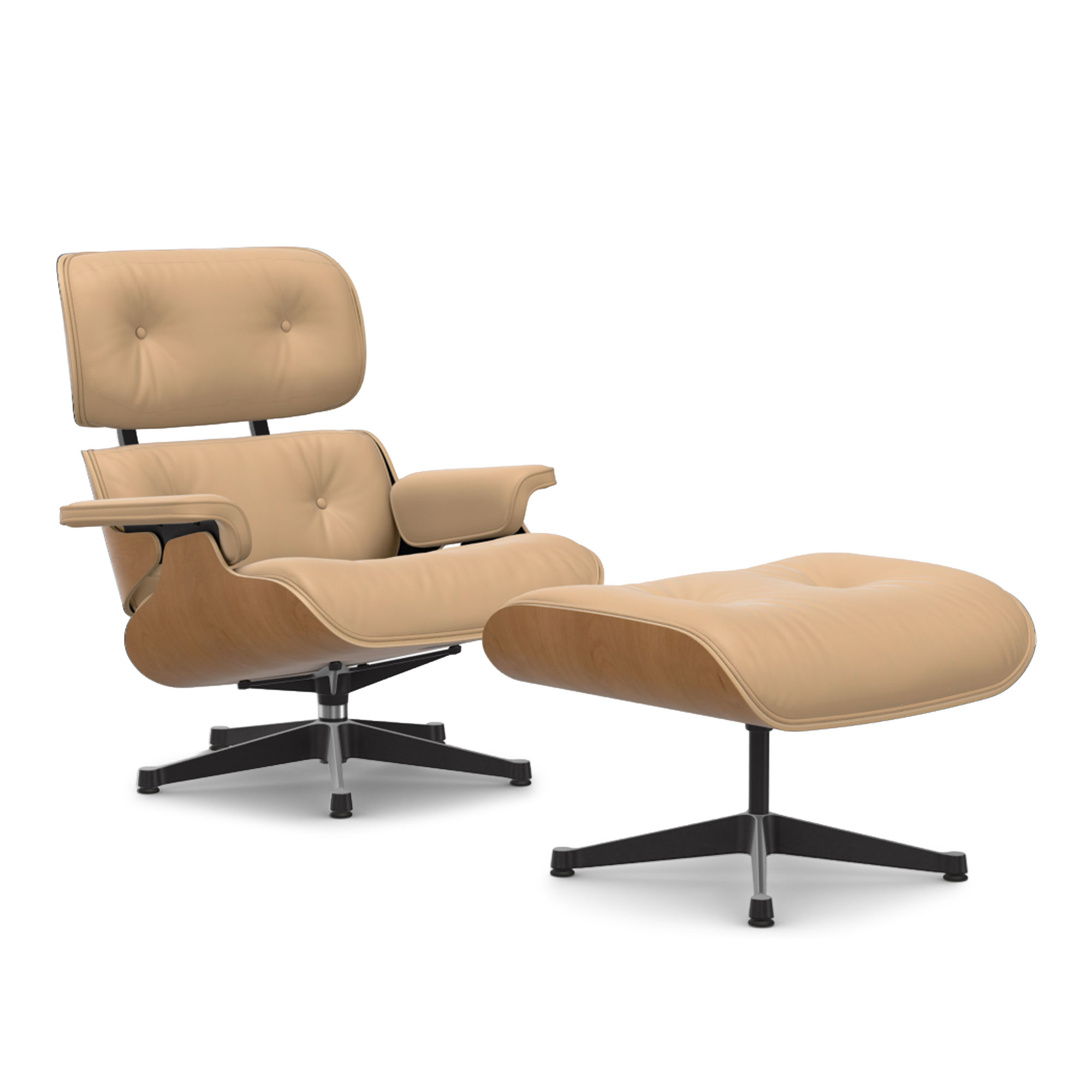 Vitra - Eames Lounge Set Cherry Leather Premium Cashew 63 Polished Aluminium/Deep Black - Fåtöljer - Charles & Ray Eames - Brun | Möbler - Fåtöljer Och Puffar - Fåtöljer | Möbelexperten