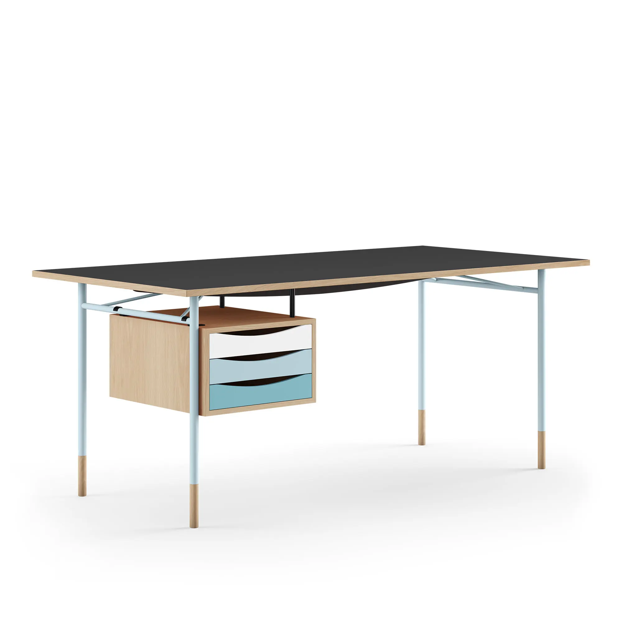 Nyhavn skrivbord 190 cm Cold med lådor Light blue