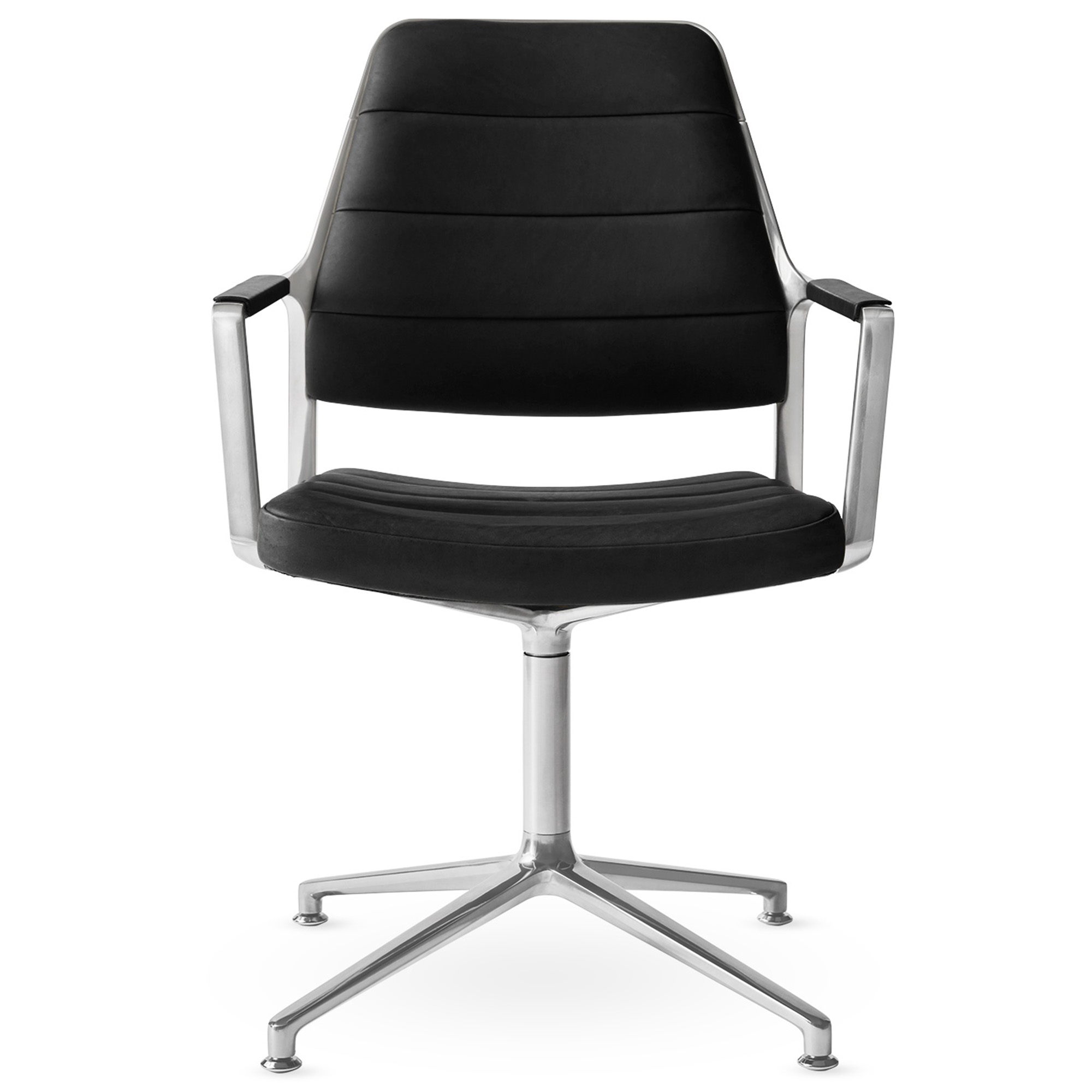 Vipp - Vipp455 Swivel chair, polished, gliders, Black leather - Kontorsstolar