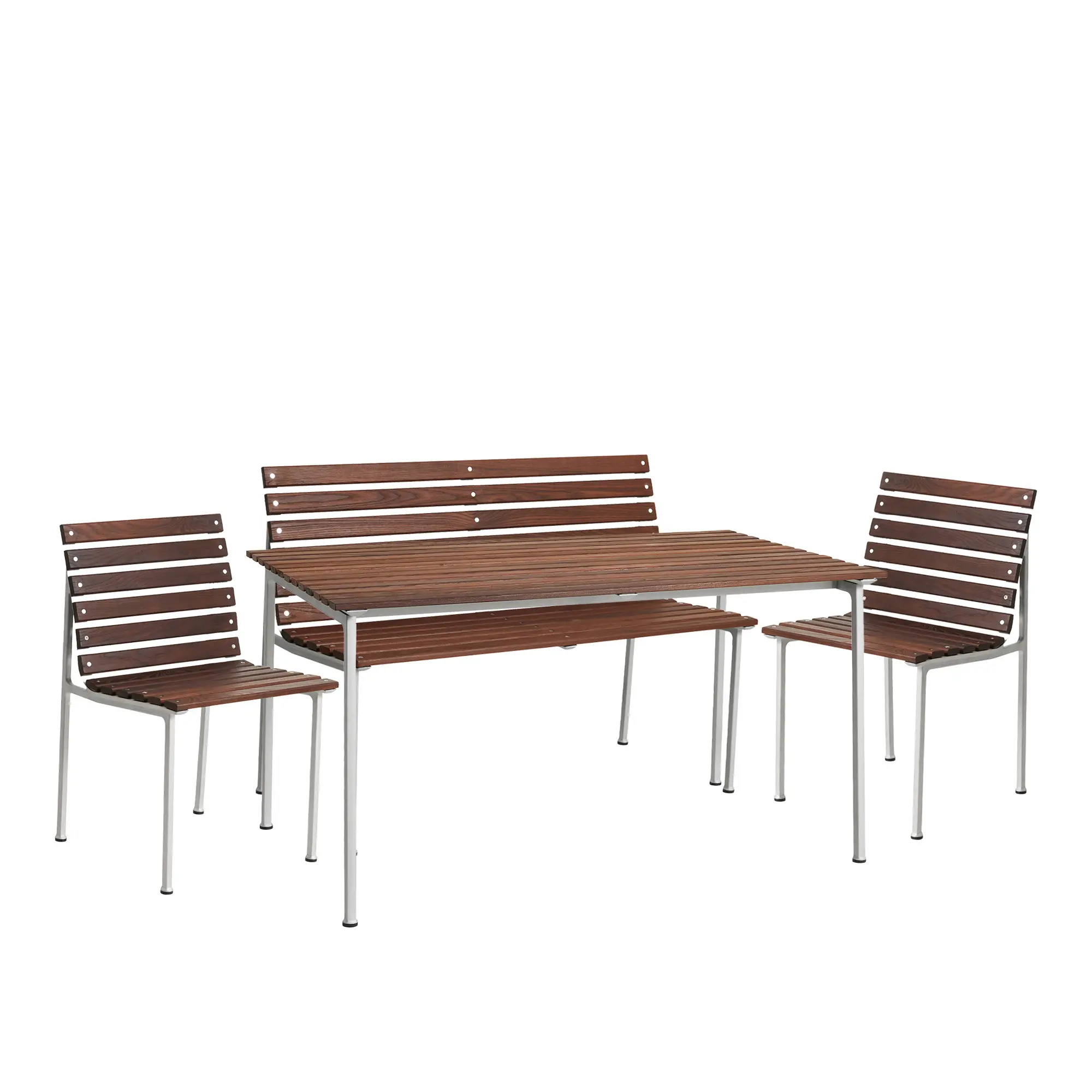 Traverse spisegruppe med bord 140cm, 2 stoler & tredgårsbänk
