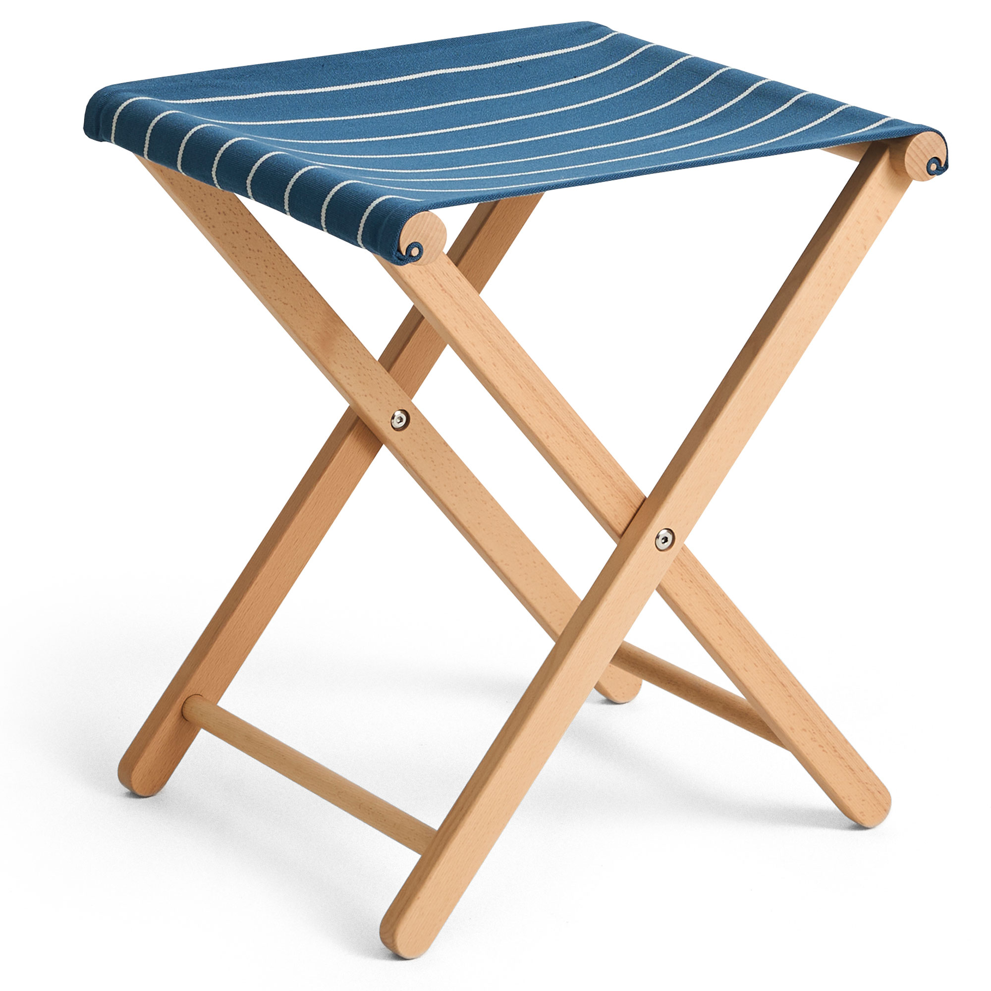 HAY - Outdoor Market Folding Stool blue with beige stripe - Utomhuspallar och puffar - Jasper Morrison - Blå - Trä | Utemöbler - Utestolar - Utomhuspallar Och Puffar | Möbelexperten