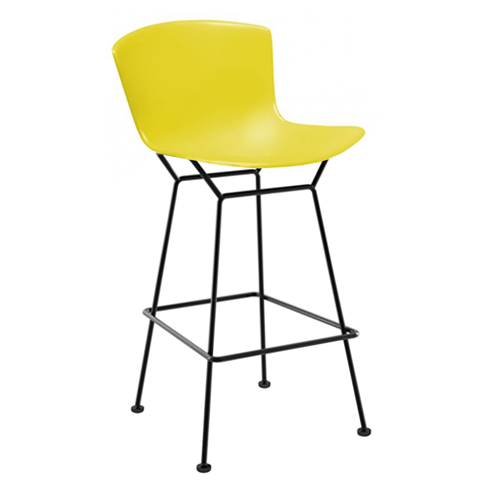 Knoll - Bertoia Plastic Bar Stool, sitthöjd 74,6 cm, Svart underrede, Gul sits - Barstolar & barpallar - Harry Bertoia - Gul - Metall/Plast