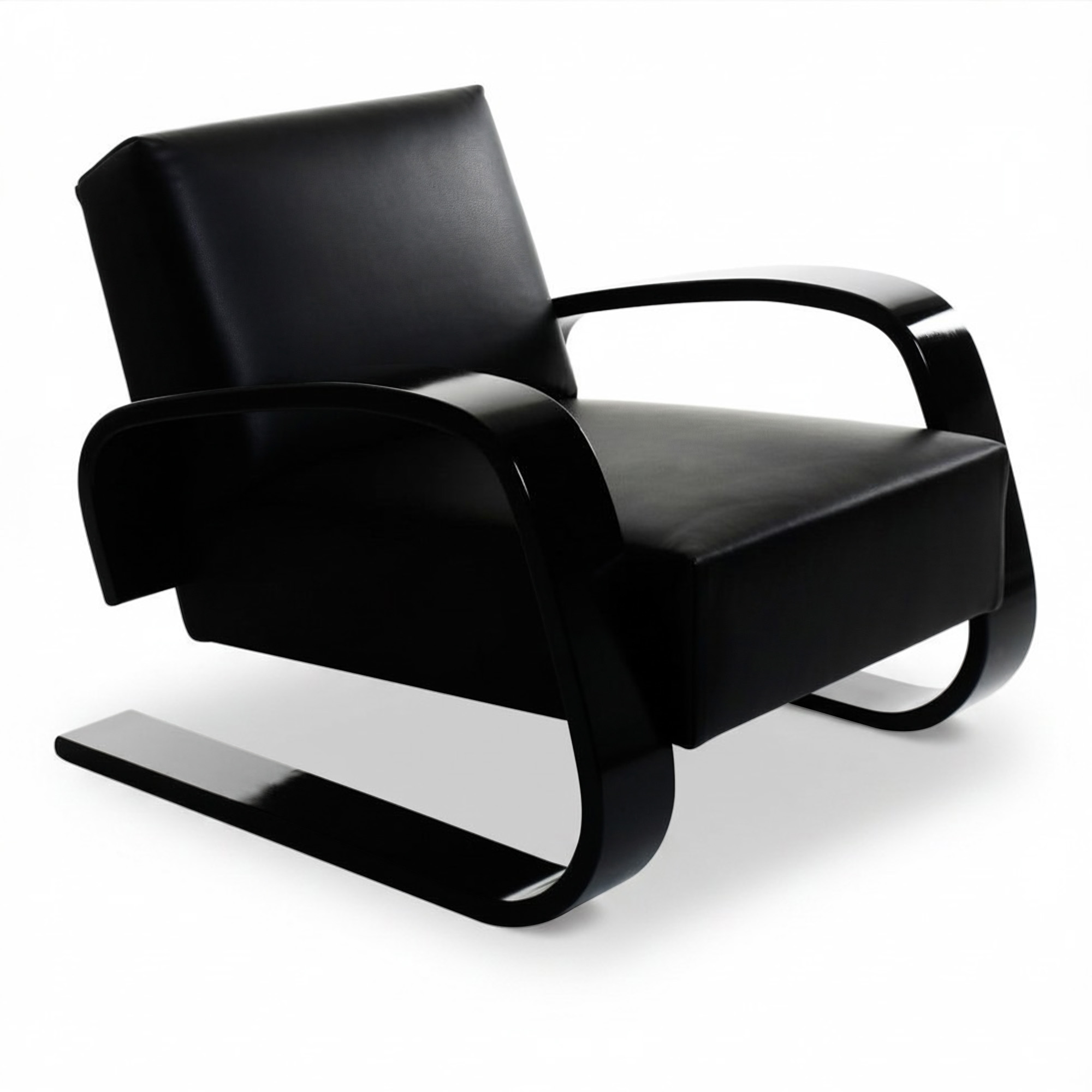 Artek - Tankstolen 400, L&auml;der L2, Elegance Black, Svartlackad bj&ouml;rk - F&aring;t&ouml;ljer - Alvar Aalto - Svart - Tr&auml;