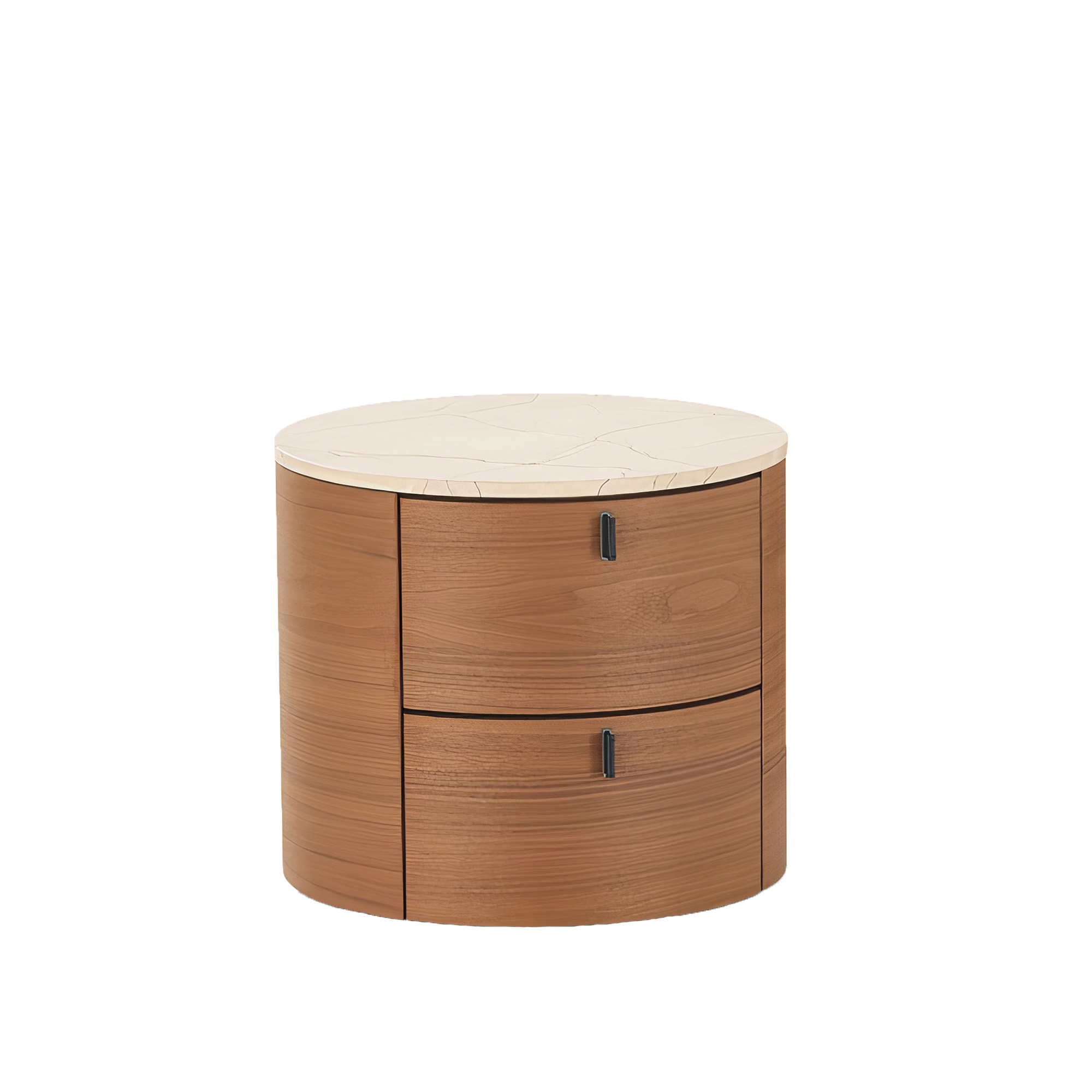 Poliform - Onda nattbord 2 skuffer, Structure Walnut Top Matt Zecevo, Handles Hide 2 Nero - Nattbord - Tre farget - Tre/Stein
