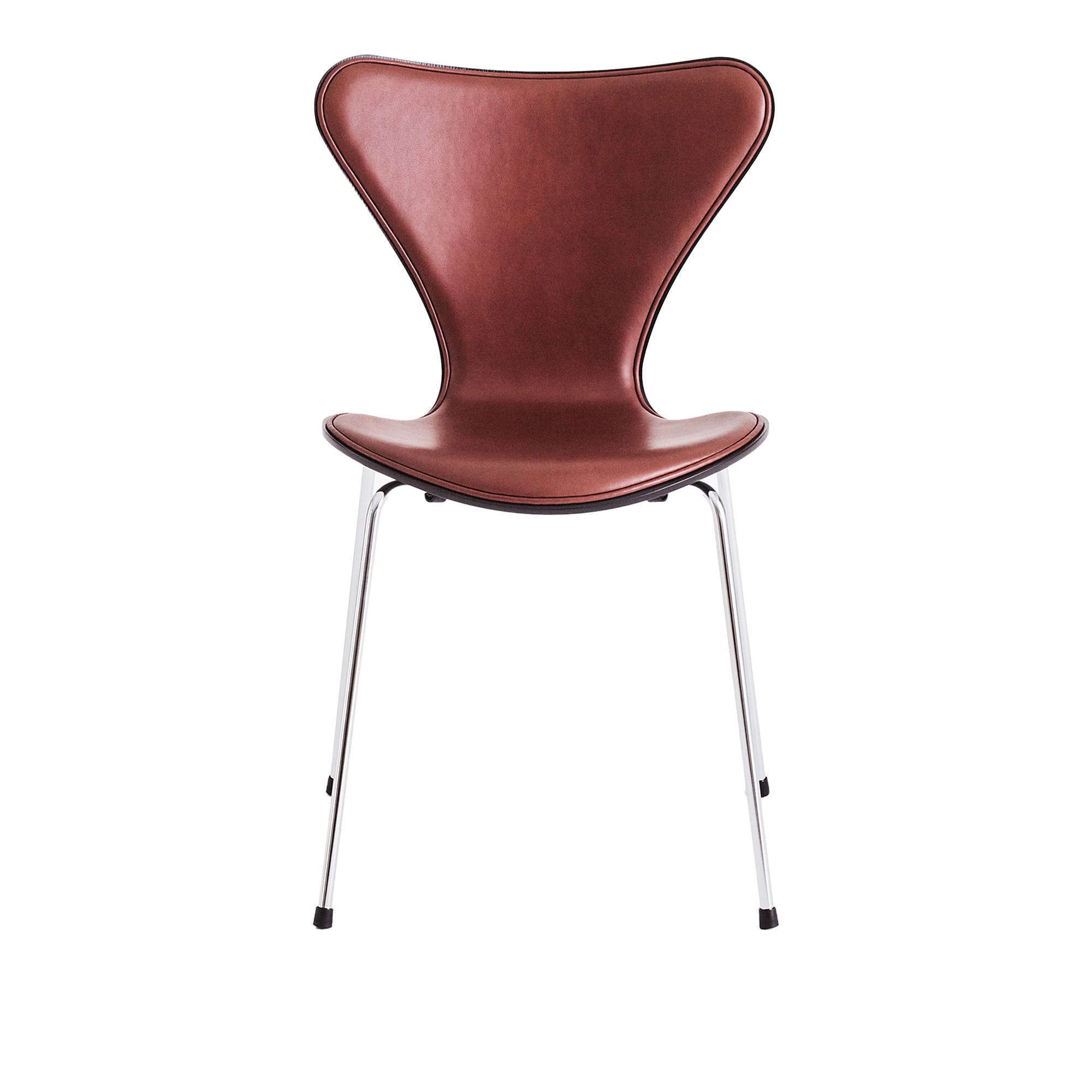 Fritz Hansen - 3107 Front Upholstered, Black Coloured Ash, Chestnut Grace Leather, Chrome Base - Spisestoler - Arne Jacobsen - Brun - Lær/Metall/Tre