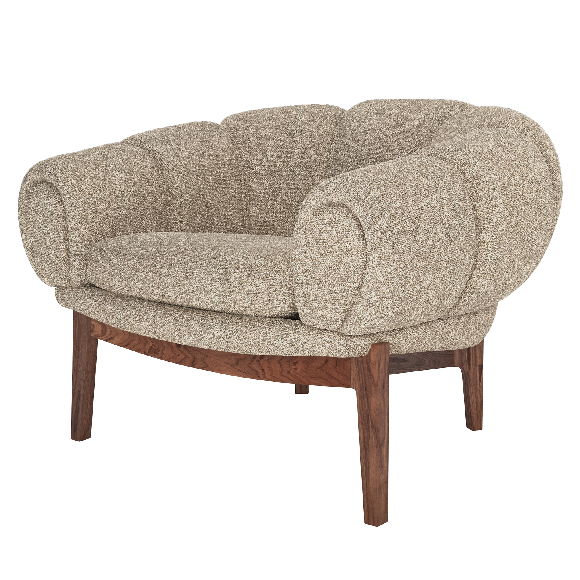 Gubi - Croissant Lounge Chair,Solid American Walnut Oiled, Prisgrupp 5 Tyg Sahco  Zero 001 - Fåtöljer - Illum Wikkelsø - Träfärgad - Trä/Textilmaterial