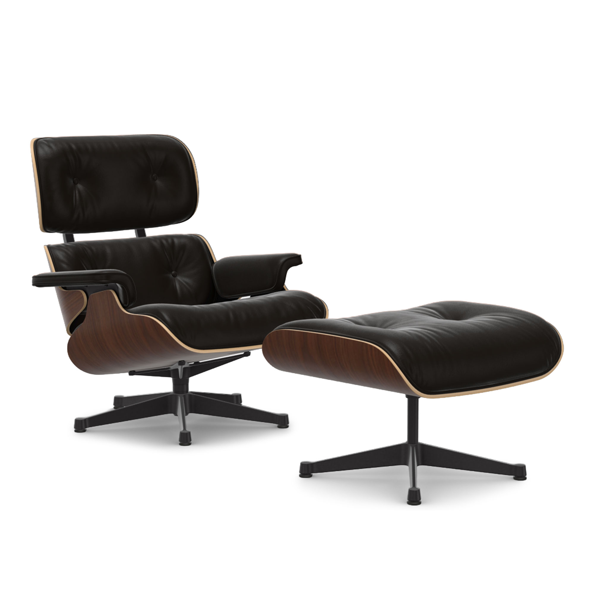 Vitra - Eames Lounge Set Dark Walnut Leather Natural Chocolate 68 Deep Black - F&aring;t&ouml;ljer - Charles & Ray Eames - Brun