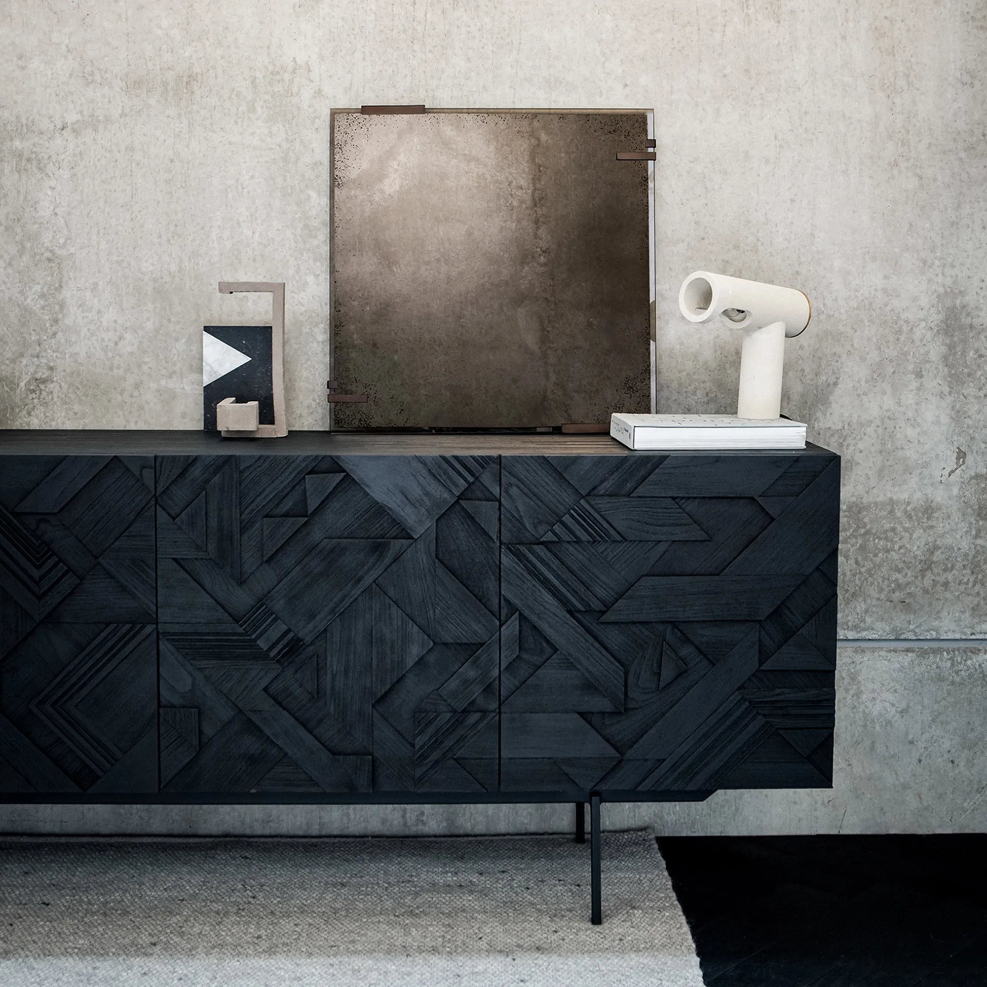 Teak Graphic Black Sideboard