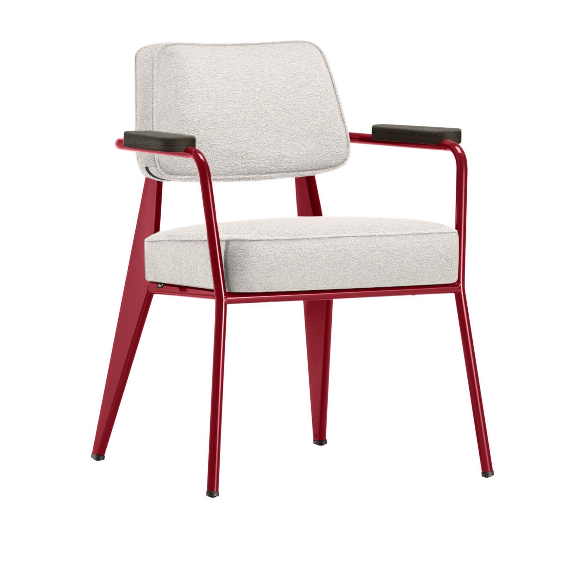 Vitra - Fauteuil Direction, Dark Oak, Base Japanese RedFabric Cat. F100 Nubia Col. 01 Ivory/Perle - Matstolar - Jean Prouvé - Vit - Metall/Trä/Textilmaterial/Skum