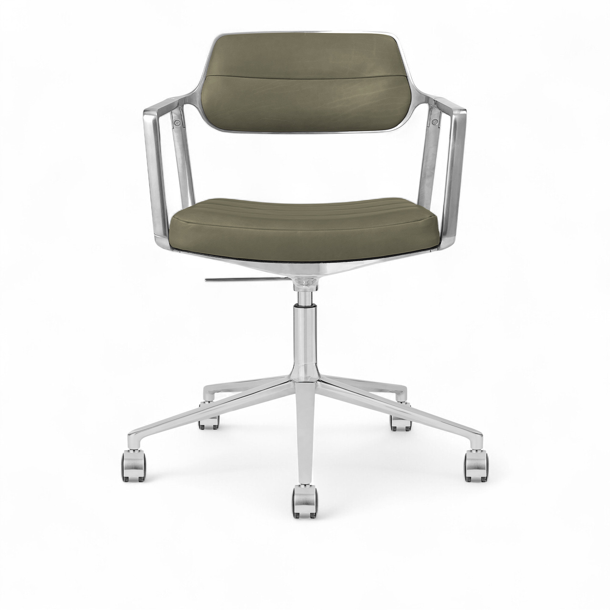 vipp - vipp453+ kontorstol med hjul polerad ram med bosco green läder - kontorsstolar - grön