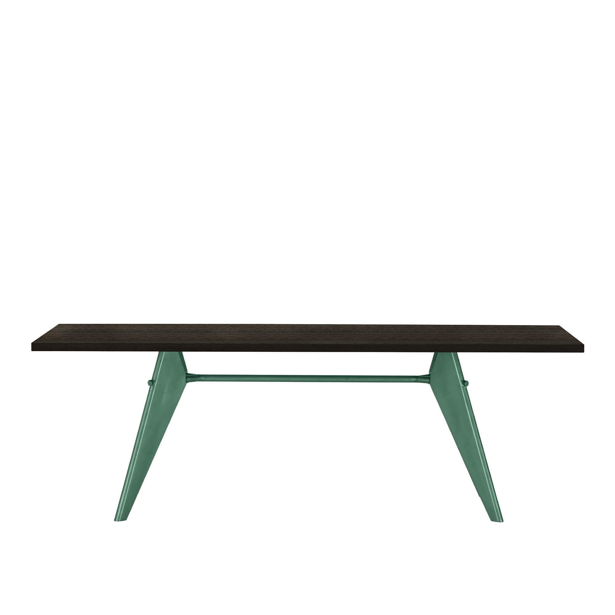 Vitra - EM Table 260, Base Prouvé Blé Vert - Dark Solid Oak - Matbord - Jean Prouvé - Grön,Brun,Träfärgad - Metall/Trä