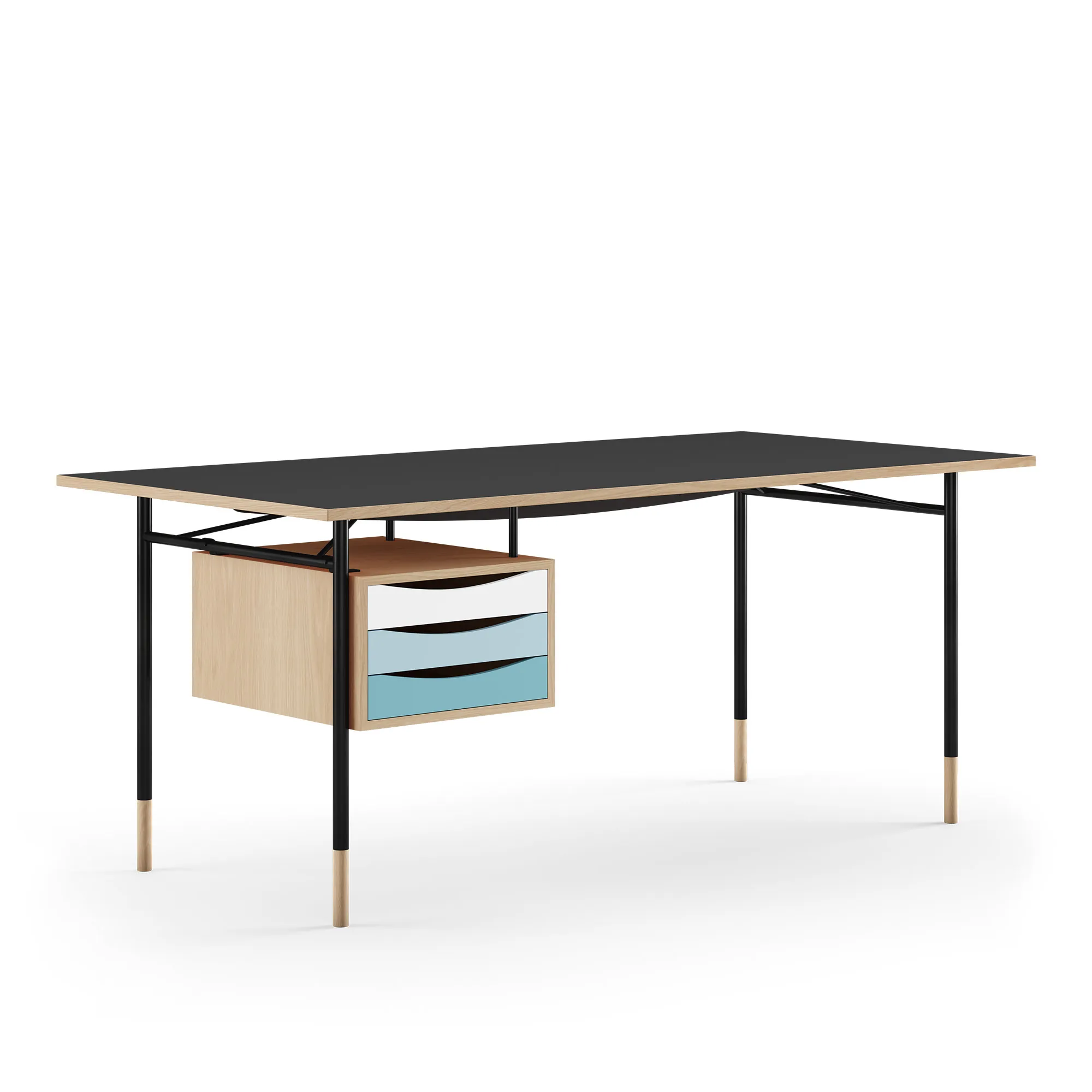 Nyhavn skrivbord 190 cm Cold med lådor Black