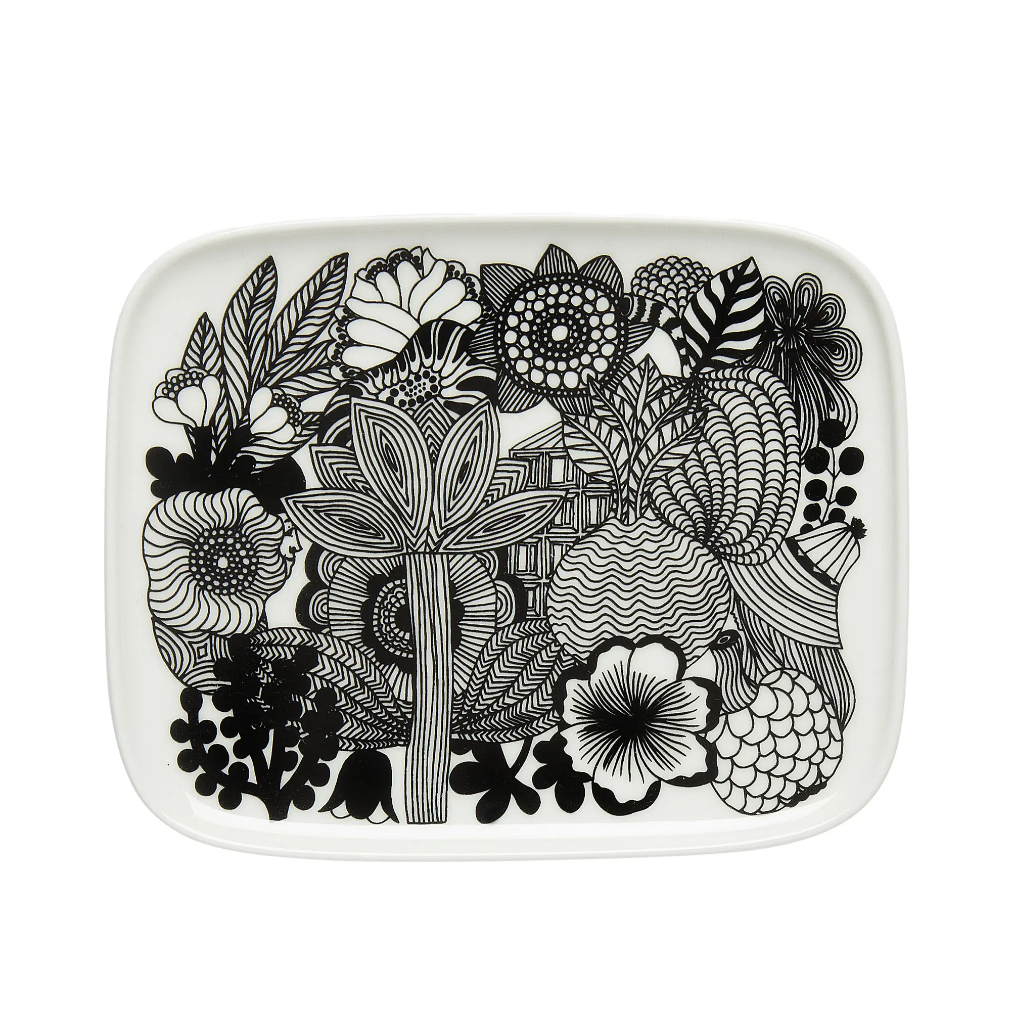 Siirtolapuutarha tallerken 15x12 cm white, black