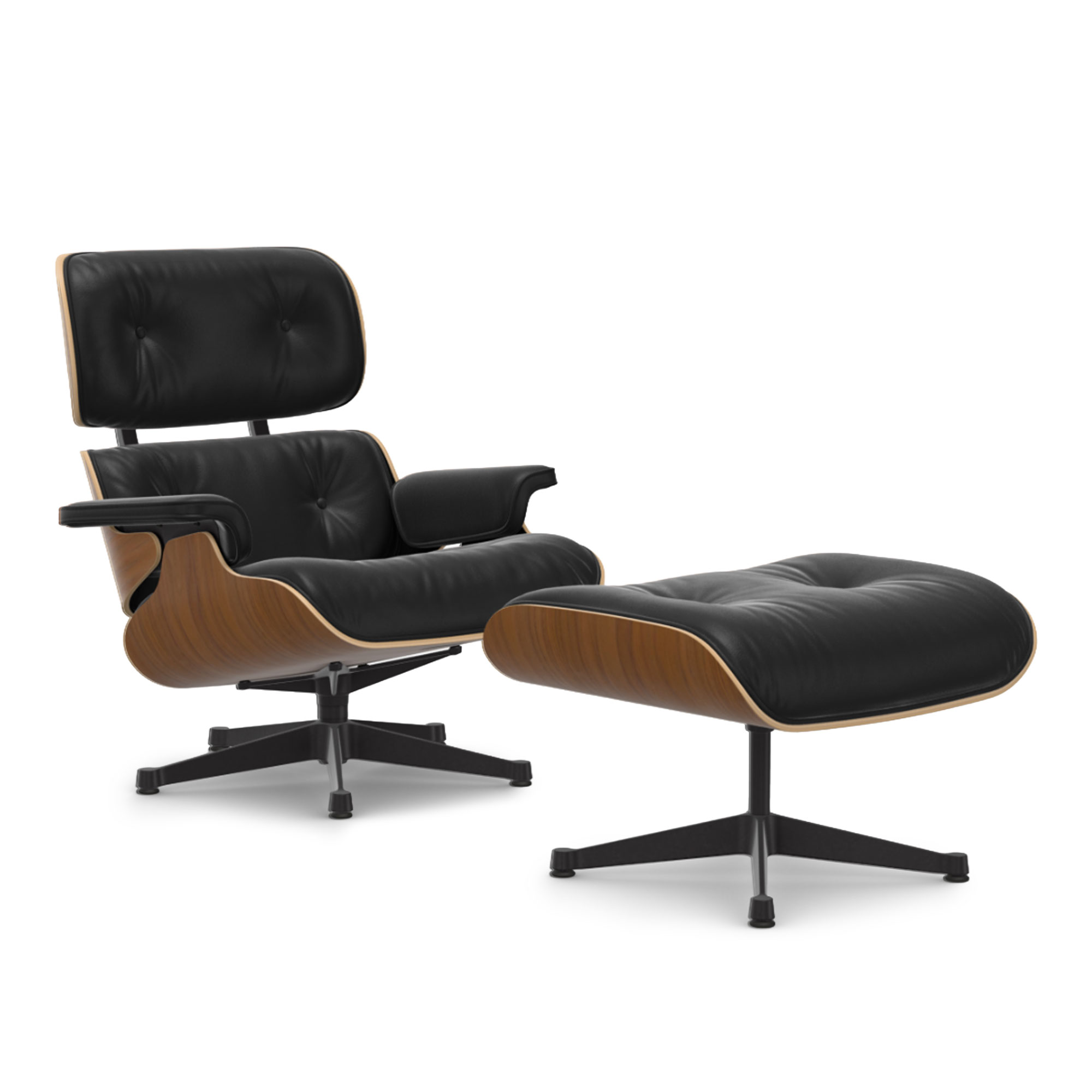 Vitra - Eames Lounge Set Natural Walnut Leather Natural Nero 66 Deep Black - Fåtöljer - Charles & Ray Eames - Svart | Möbler - Fåtöljer Och Puffar - Fåtöljer | Möbelexperten