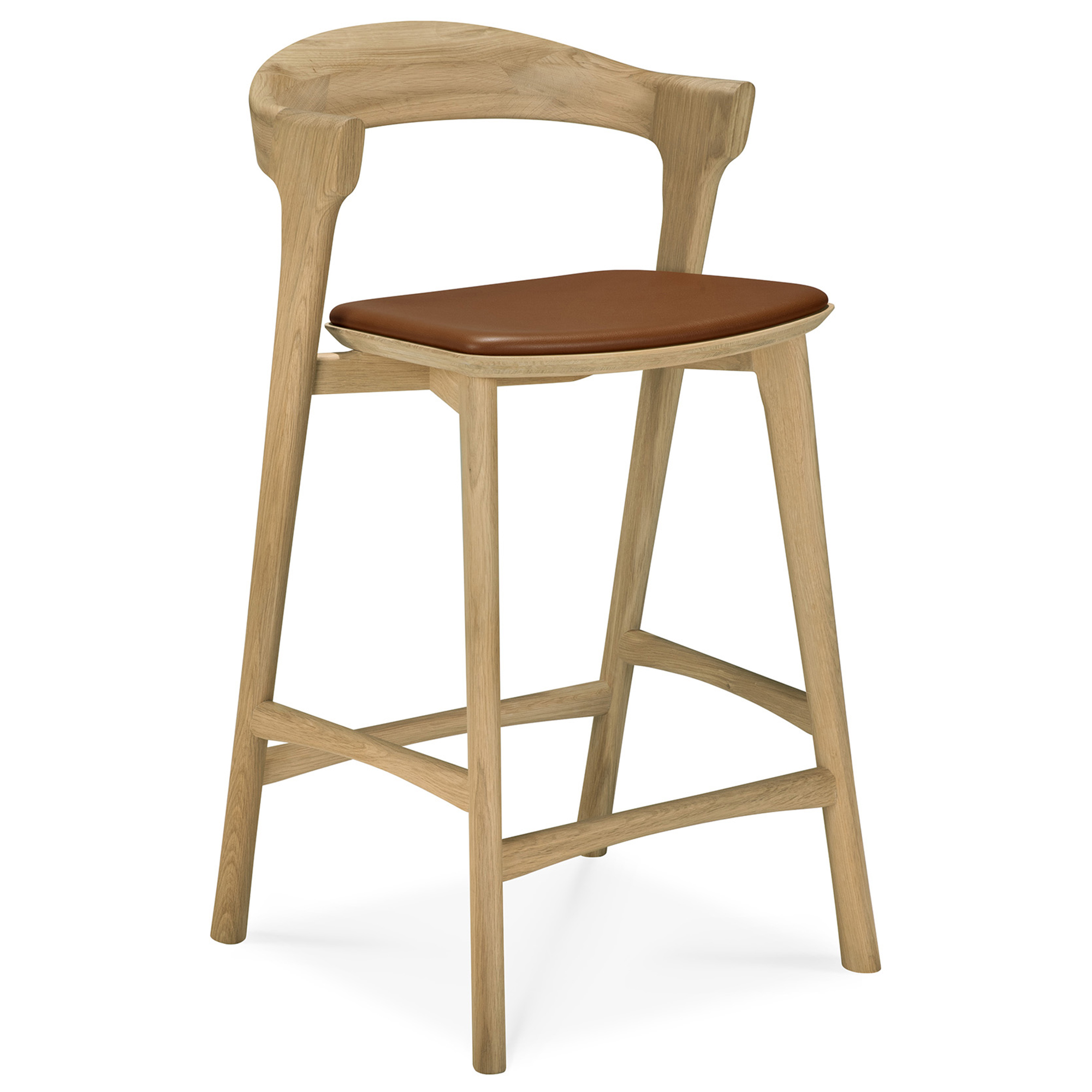 Ethnicraft - Bok Counter Stool - Varnished Oak - Cognac Leather - Barstolar - Alain Van Havre - Träfärgad - Trä | Möbler - Stolar Och Pallar - Barstolar | Möbelexperten