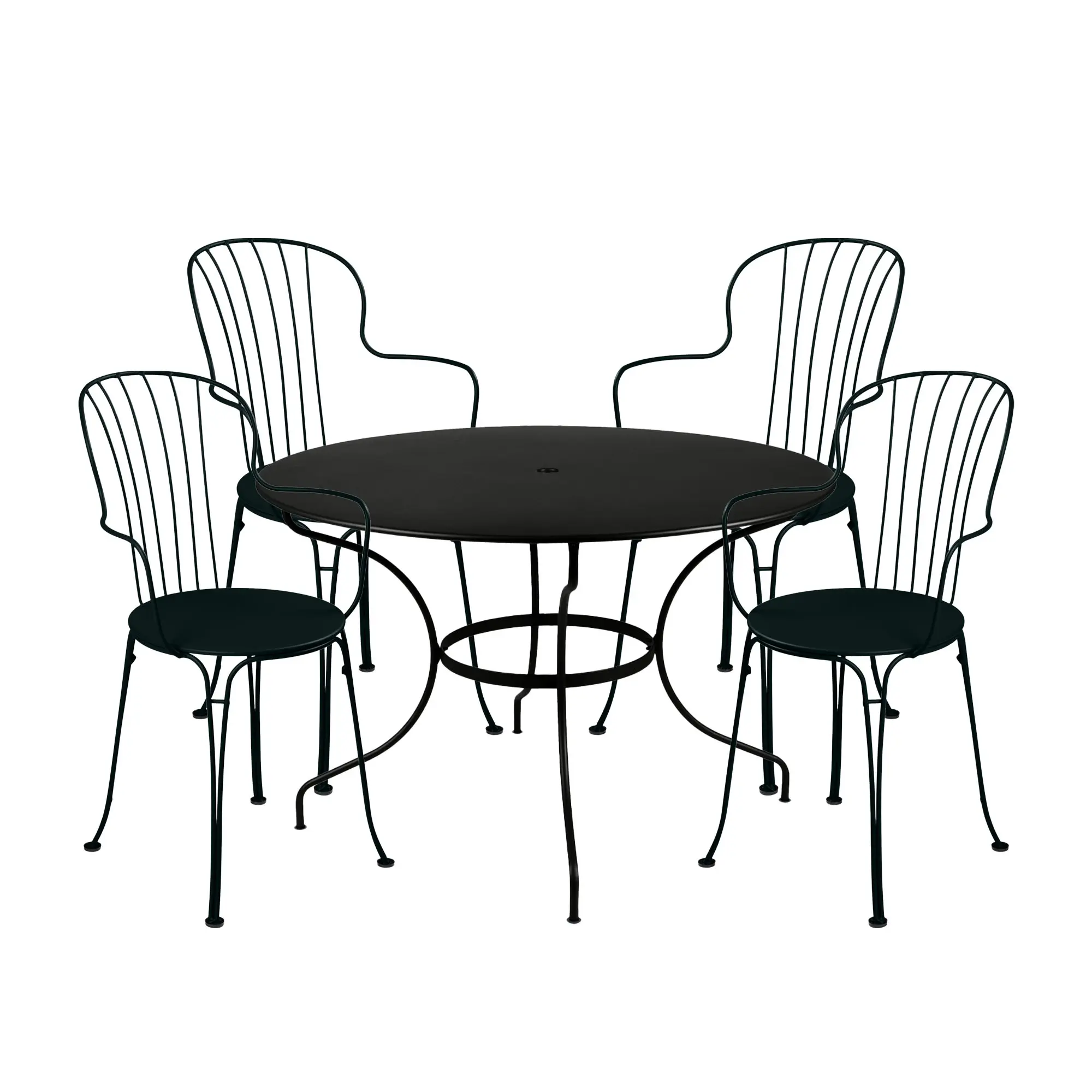Opéra+ matgrupp bord runt Ø117cm & 4 karmstolar