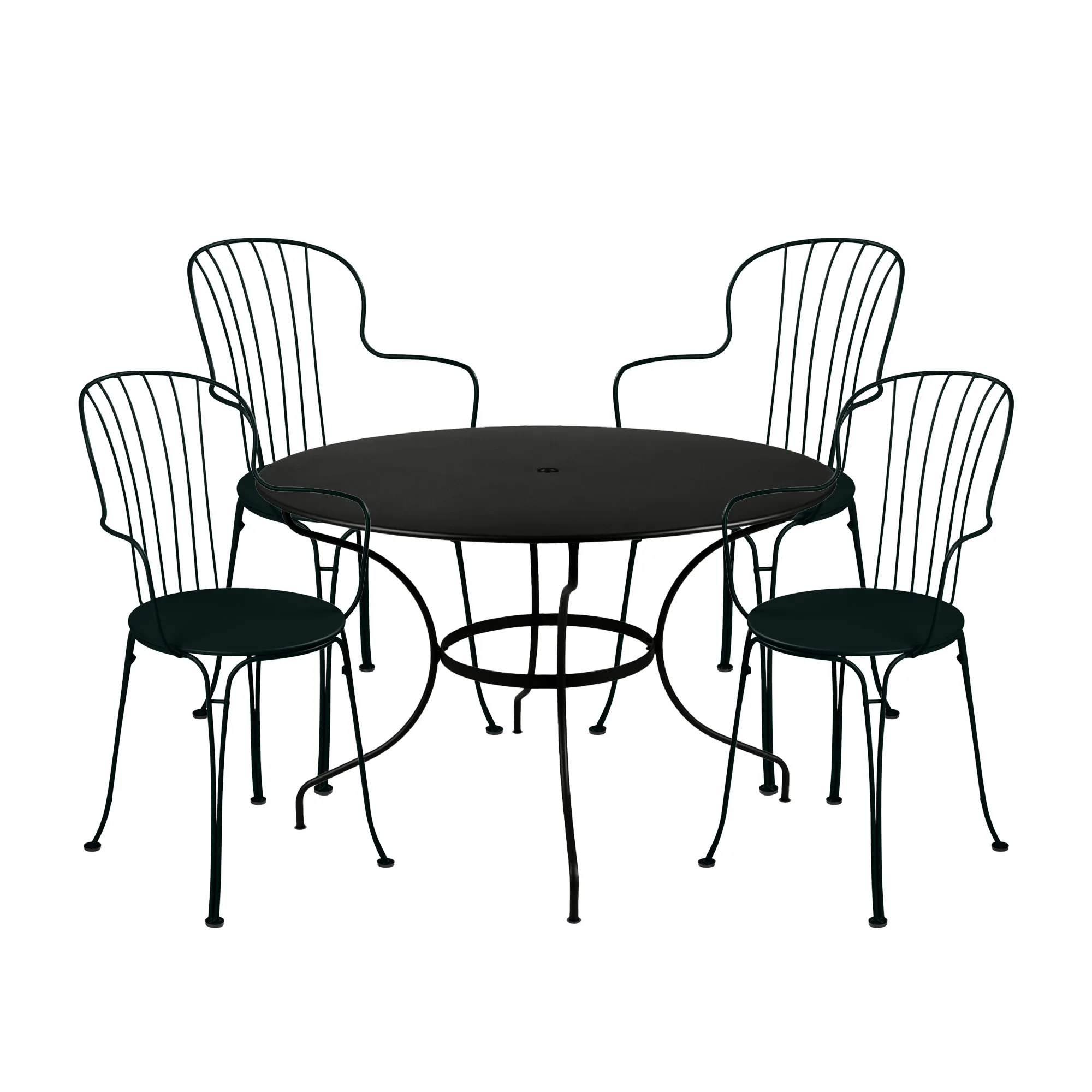 Opéra+ matgrupp bord runt Ø117cm & 4 karmstolar