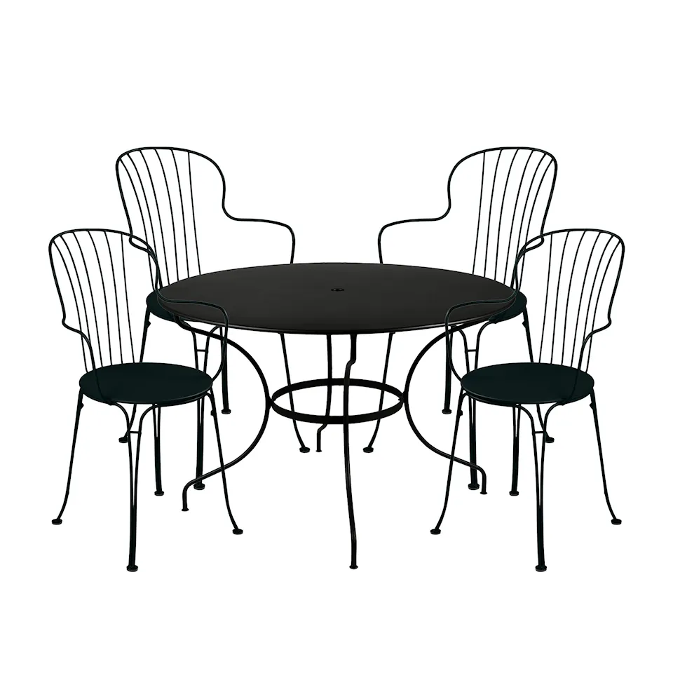 Opéra+ matgrupp bord runt Ø117cm & 4 karmstolar