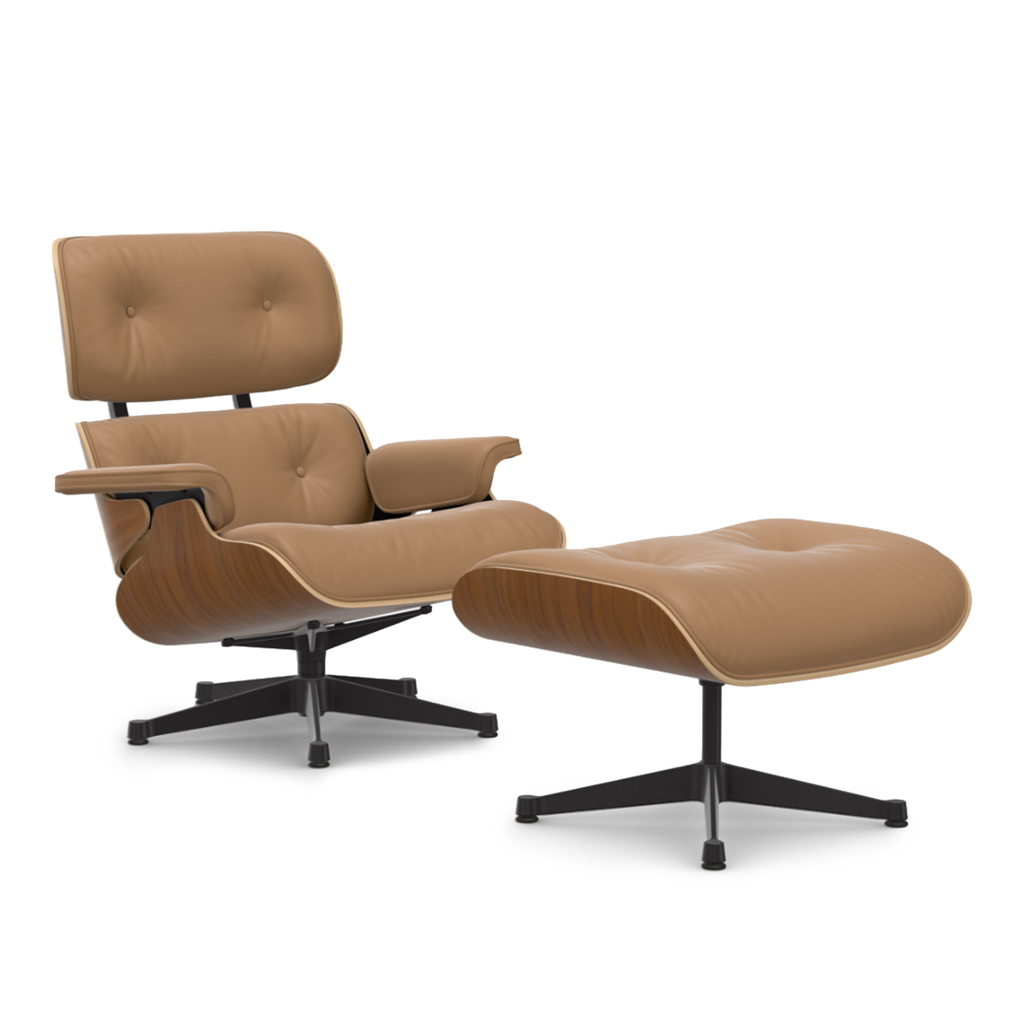 Vitra - Eames Lounge Set Natural Walnut Leather Premium Ochre 62 Deep Black - Fåtöljer - Charles & Ray Eames - Brun | Möbler - Fåtöljer Och Puffar - Fåtöljer | Möbelexperten