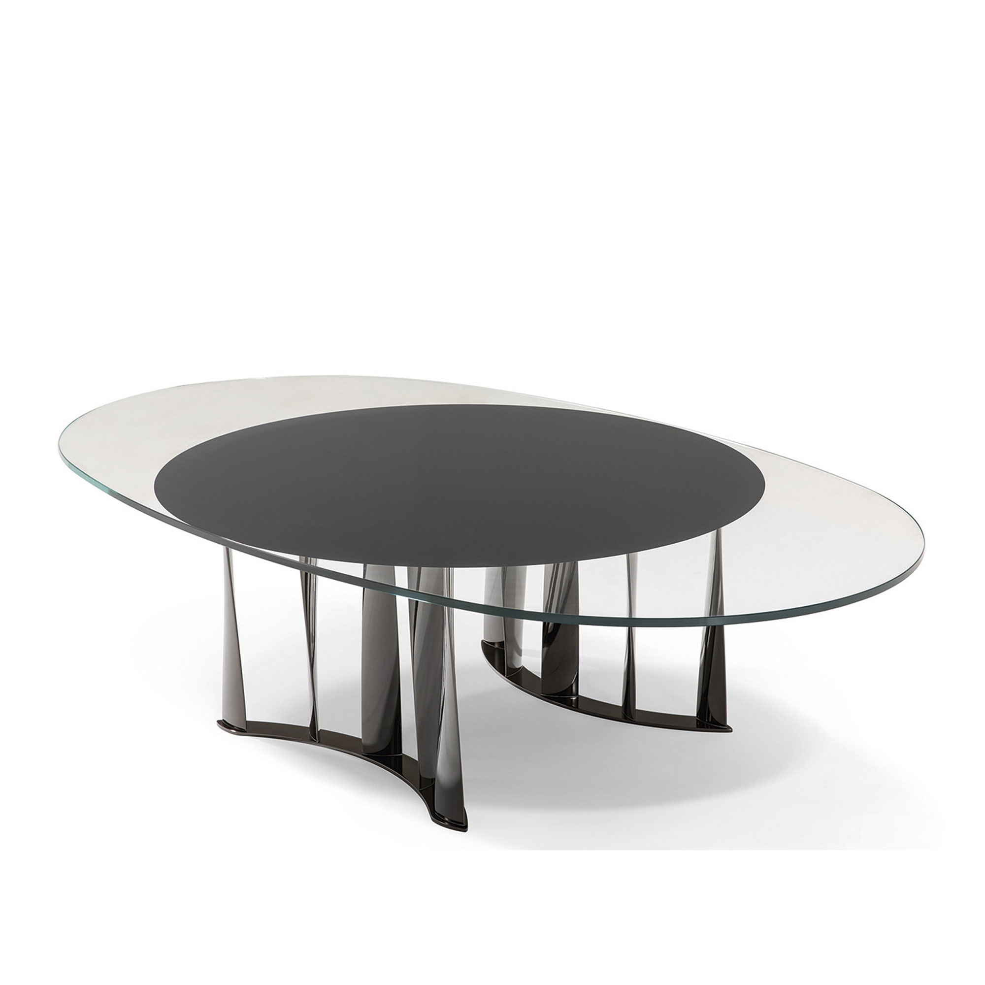 Cassina - 476 Boboli Oval Low Table 70x46x55, Gunmetal Grey Chromium-Plated, Sahara Noir Marble, Mat  - Soffbord - Rodolfo Dordoni - Svart - Metall/Sten
