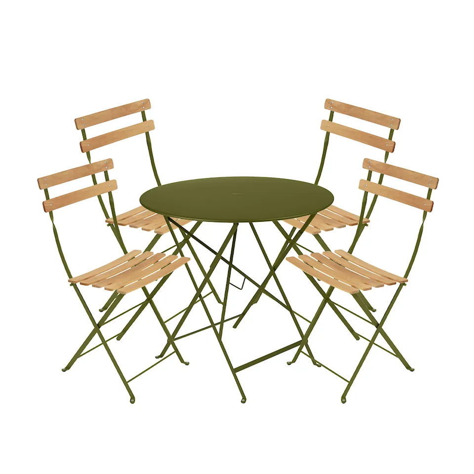 Bistro matgrupp bord 77cm & 4 trä stolar