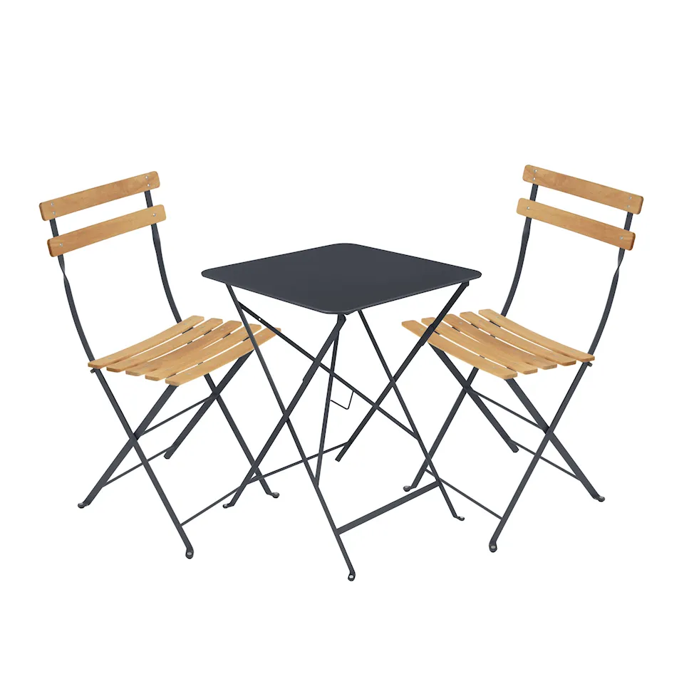 Bistro matgrupp bord 57cm & 2 trä stolar