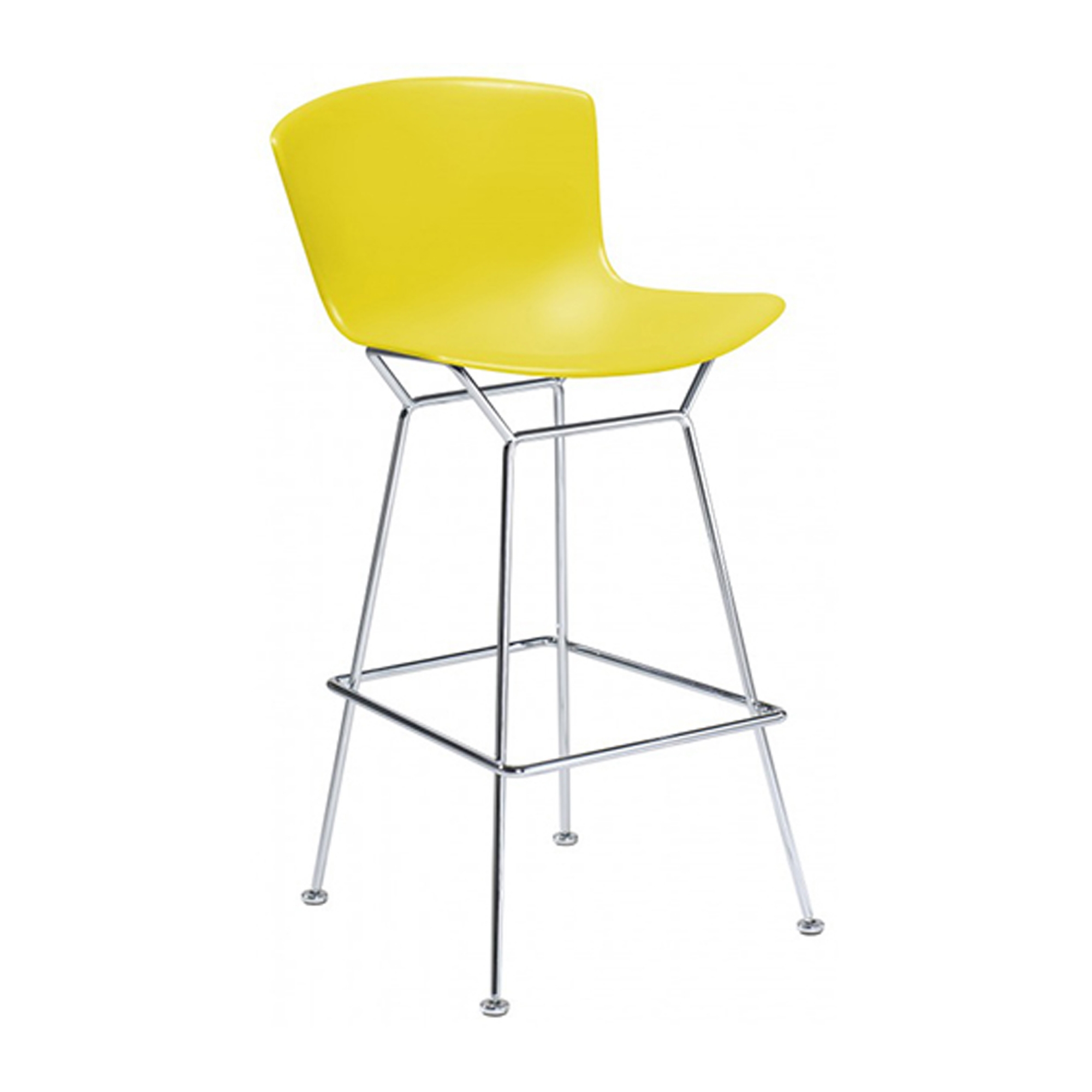 Knoll - Bertoia Plastic Bar Stool, sitthöjd 69 cm, underrede i Krom, Gul sits - Barstolar & barpallar - Harry Bertoia - Gul - Metall/Plast