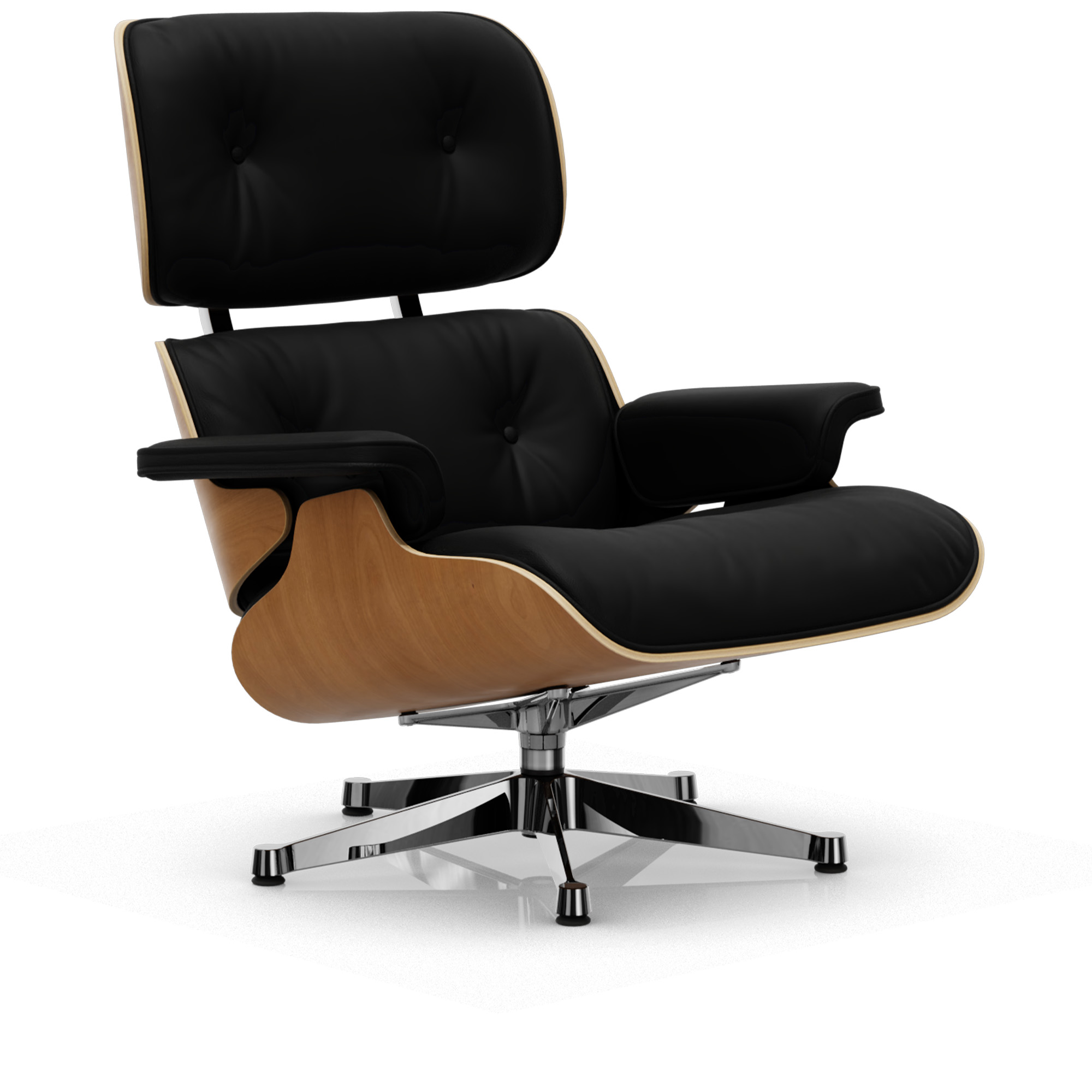 vitra - eames lounge chair cherry leather premium nero 66 polished aluminium - fåtöljer - charles & ray eames - läder/metall/trä