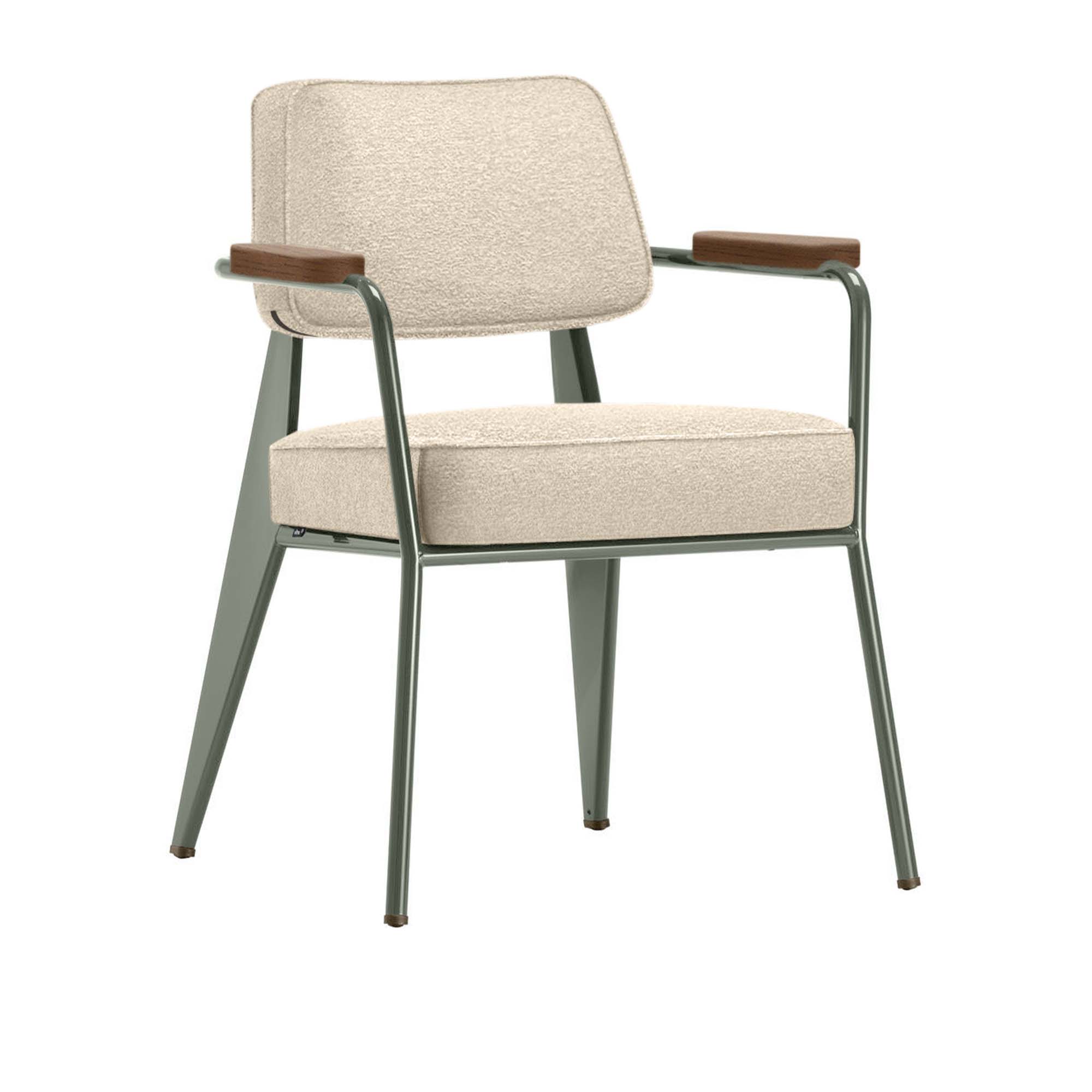 Vitra - Fauteuil Direction, Walnut, Prouvé Gris VermeerFabric Cat. F100 Nubia Col. 02 Cream/Perle - Matstolar - Jean Prouvé - Beige - Metall/Trä/Textilmaterial/Skum