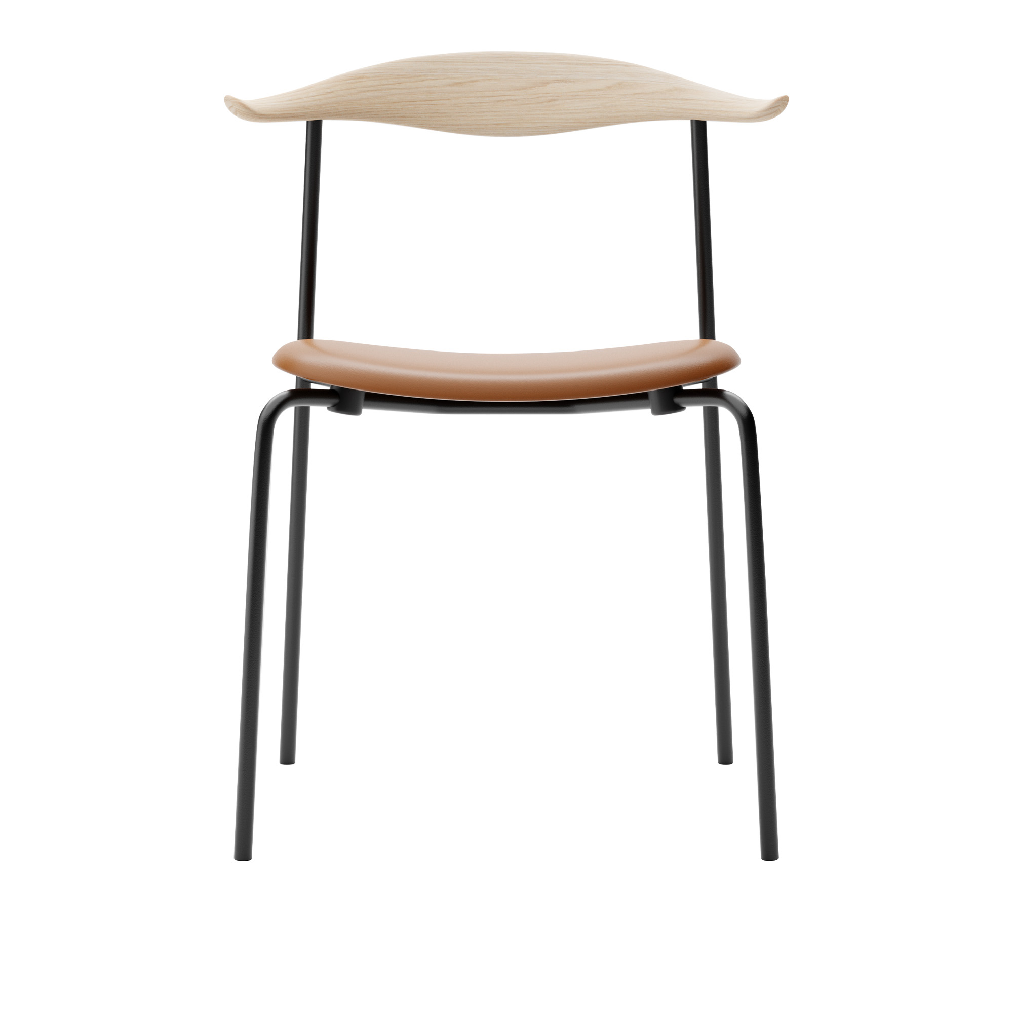 Carl Hansen - CH88P - Svart stål, Ek, Tvålad, Lädergrupp B Thor - 307 - Matstolar - Hans J. Wegner - Brun - Läder/Trä